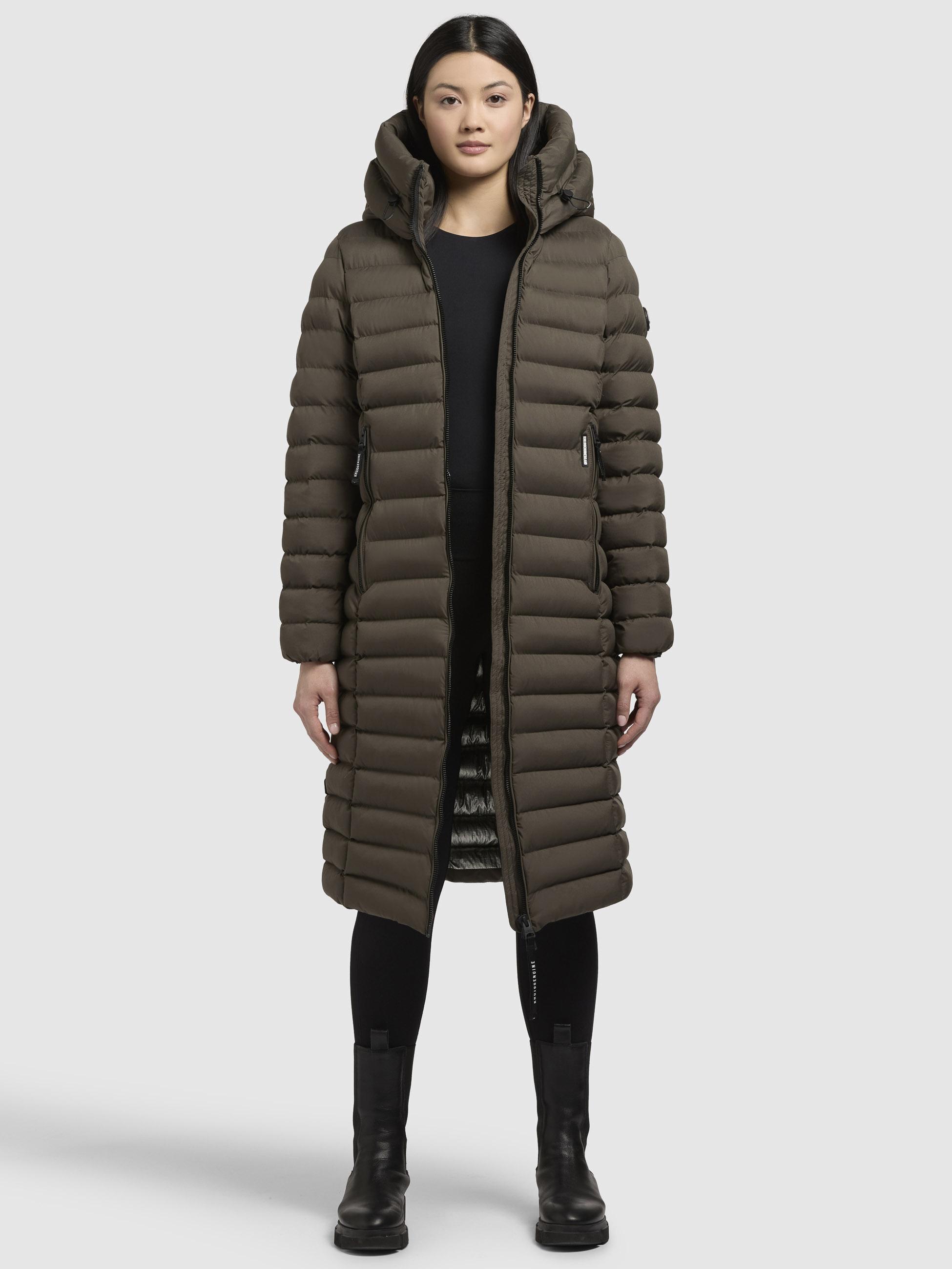 Wintermantel warmer Steppmantel lang mit hohem Kragen und großer Kapuze "Imes-YM" Nature Green