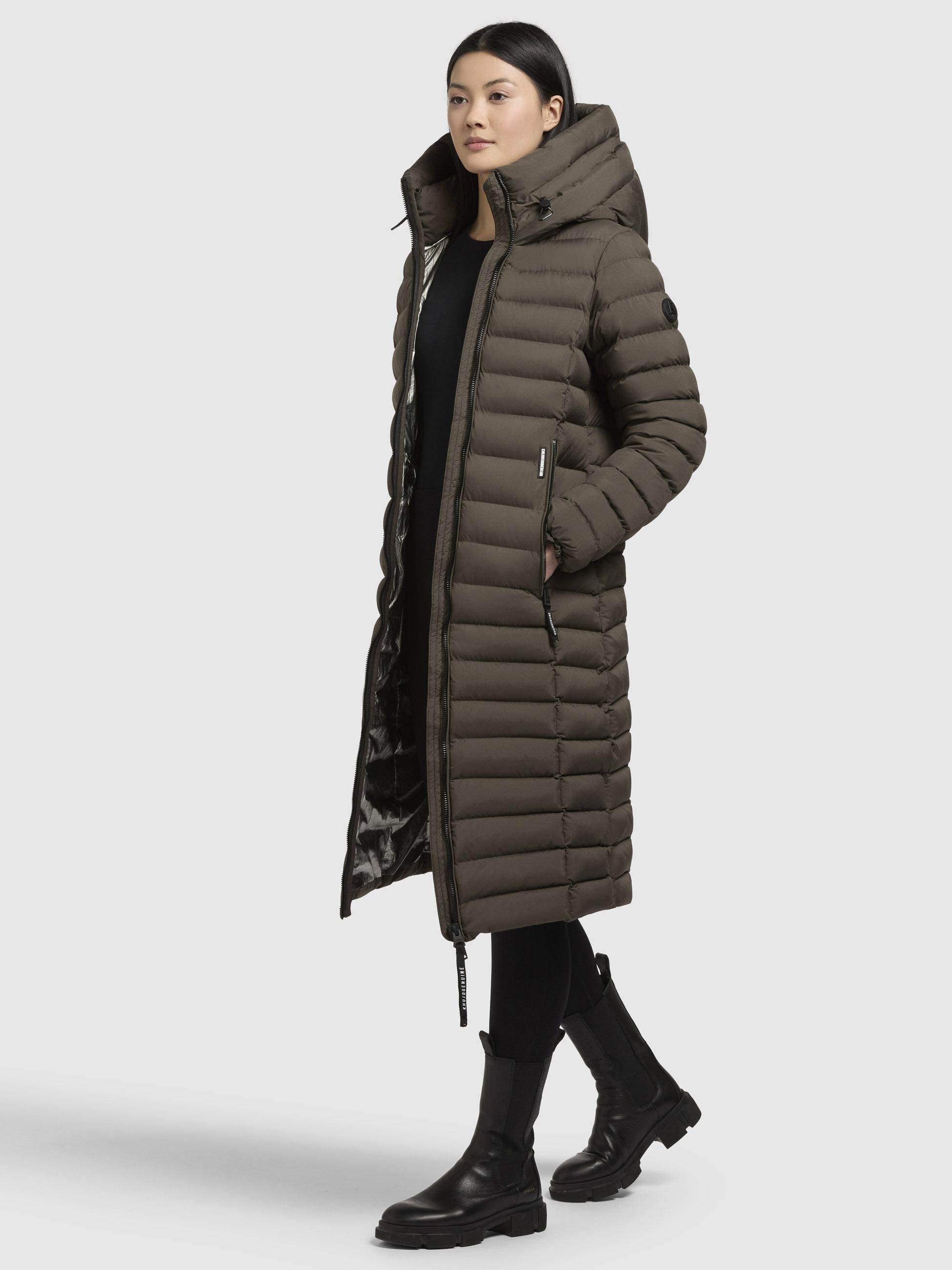 Wintermantel warmer Steppmantel lang mit hohem Kragen und großer Kapuze "Imes-YM" Nature Green