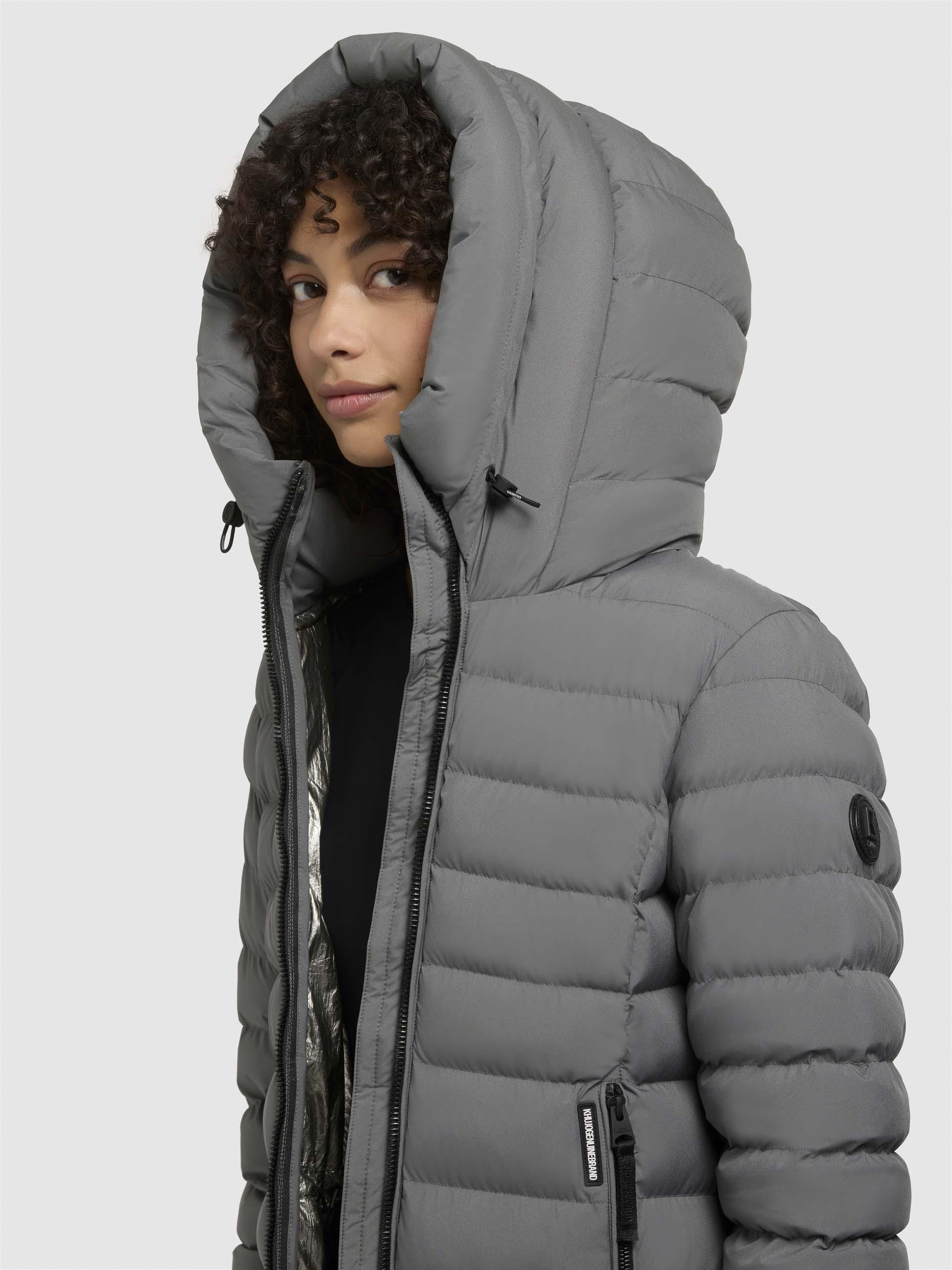 Wintermantel warmer Steppmantel lang mit hohem Kragen und großer Kapuze "Imes-YM" Road Blue