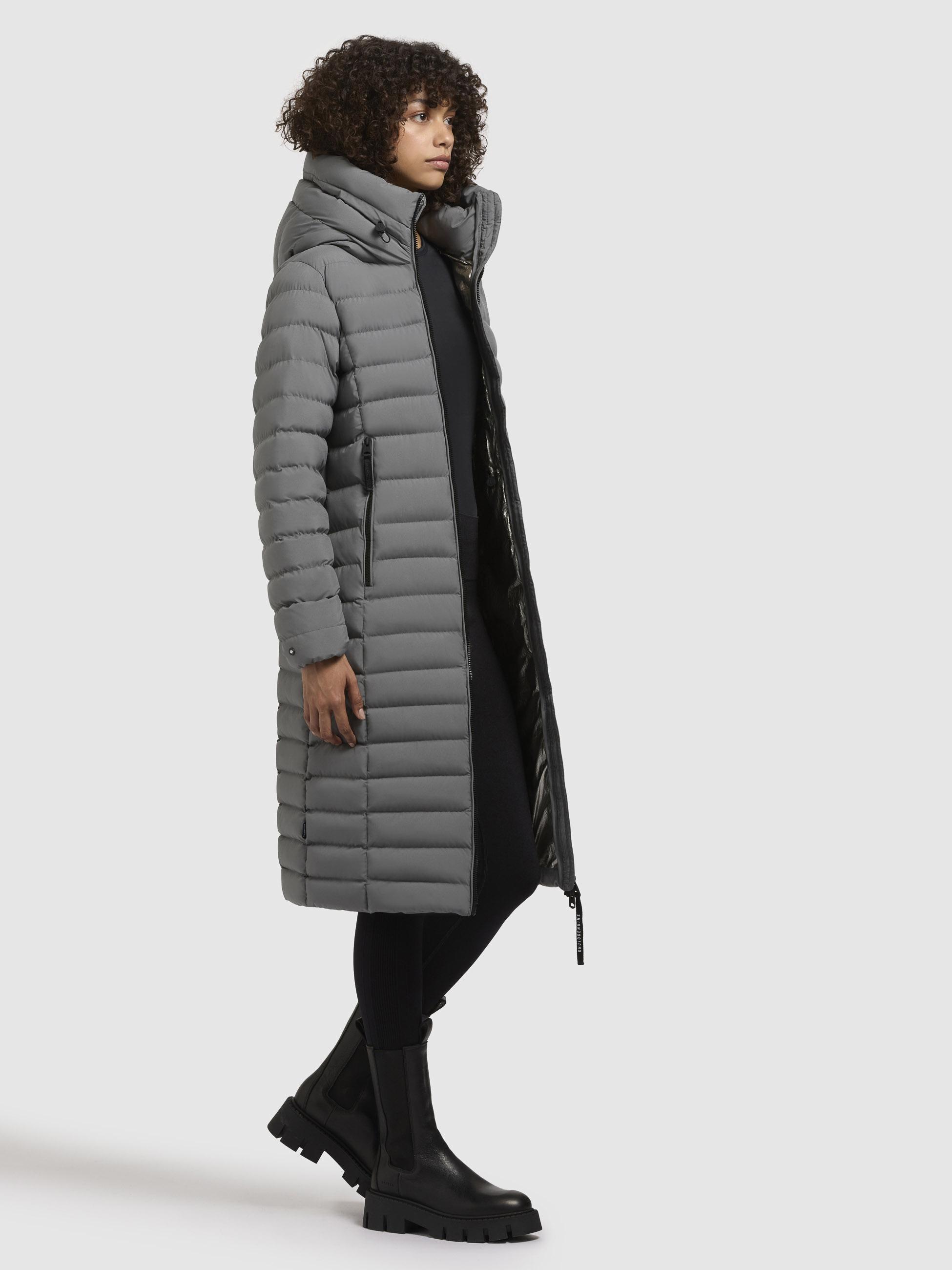 Wintermantel warmer Steppmantel lang mit hohem Kragen und großer Kapuze "Imes-YM" Road Blue