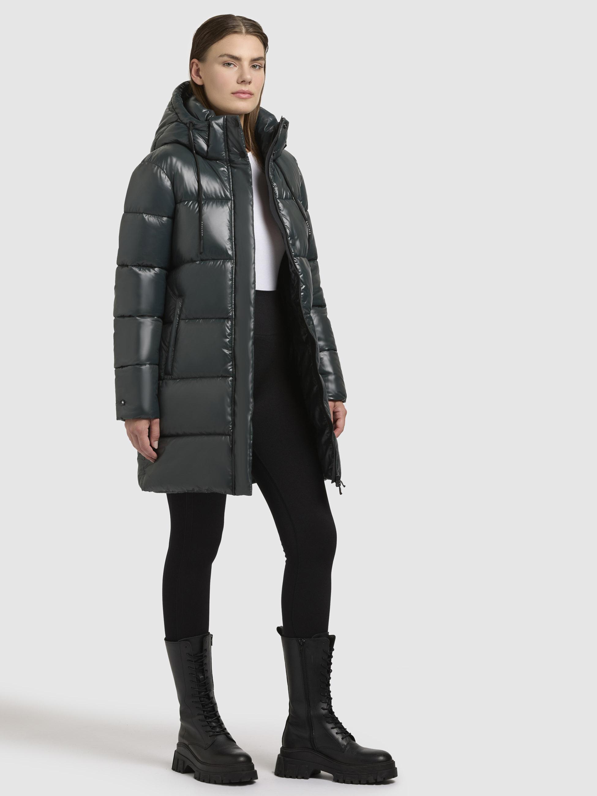 Warmer Winter Steppmantel Kurzmantel mit Kapuze "Jadet2-YM" Hydro Green