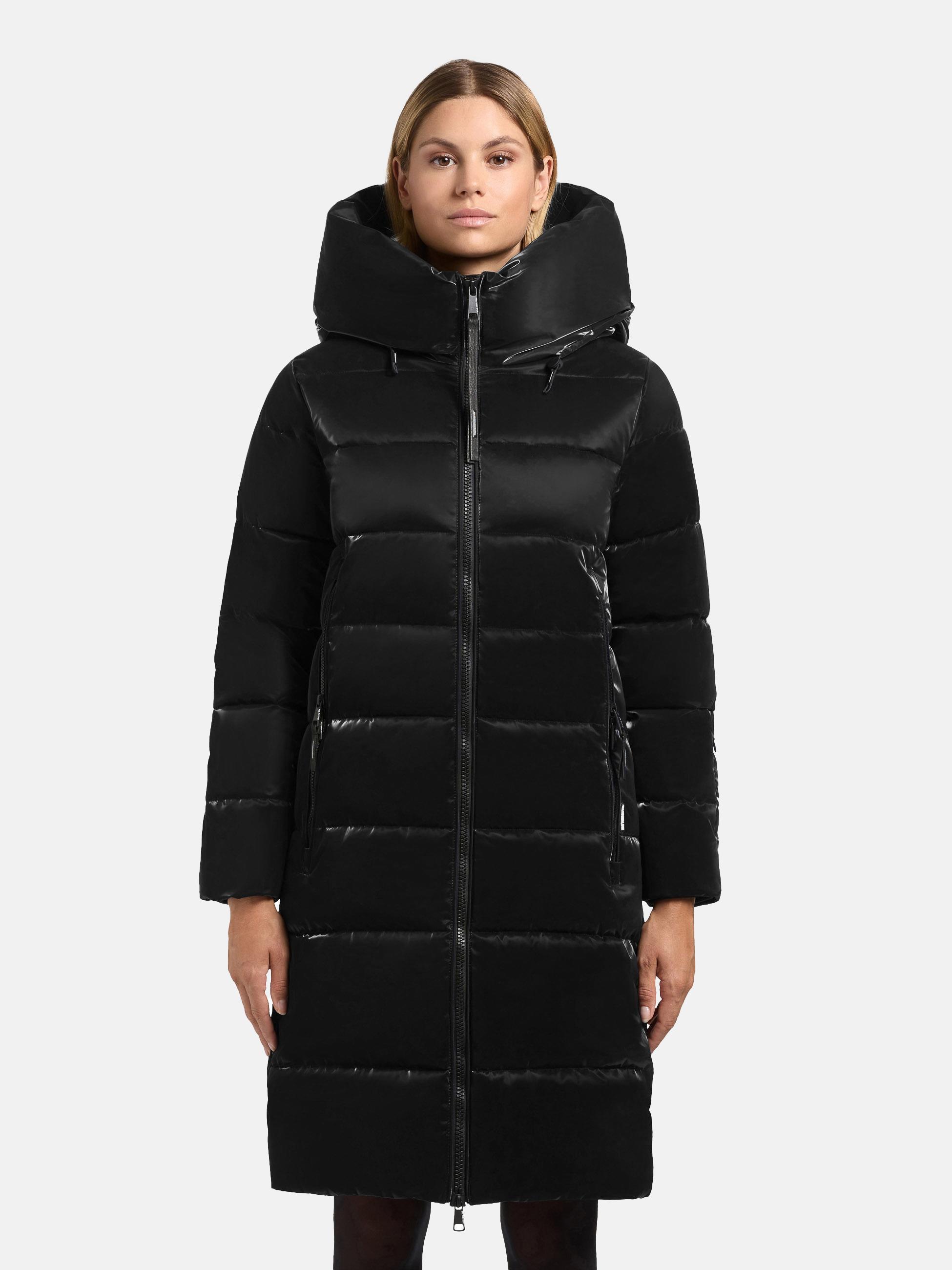 Warmer Wintermantel aus glänzendem "Jilias6 Shiny" Black