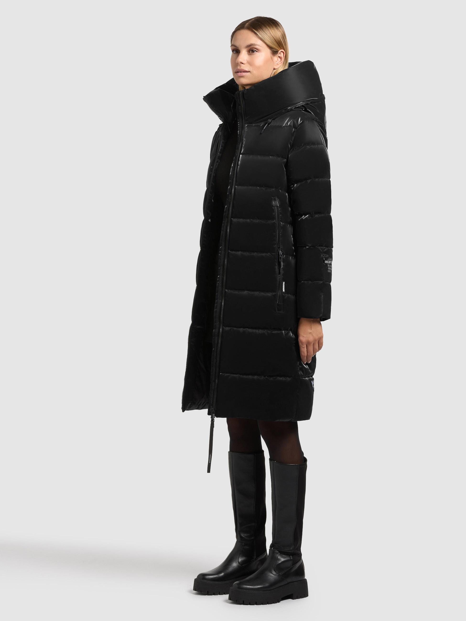 Warmer Wintermantel aus glänzendem "Jilias6 Shiny" Black