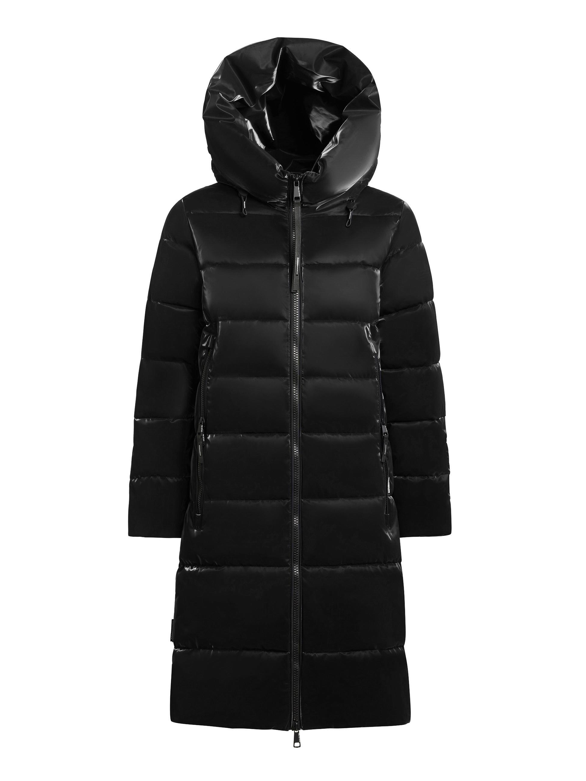 Warmer Wintermantel aus glänzendem "Jilias6 Shiny" Black