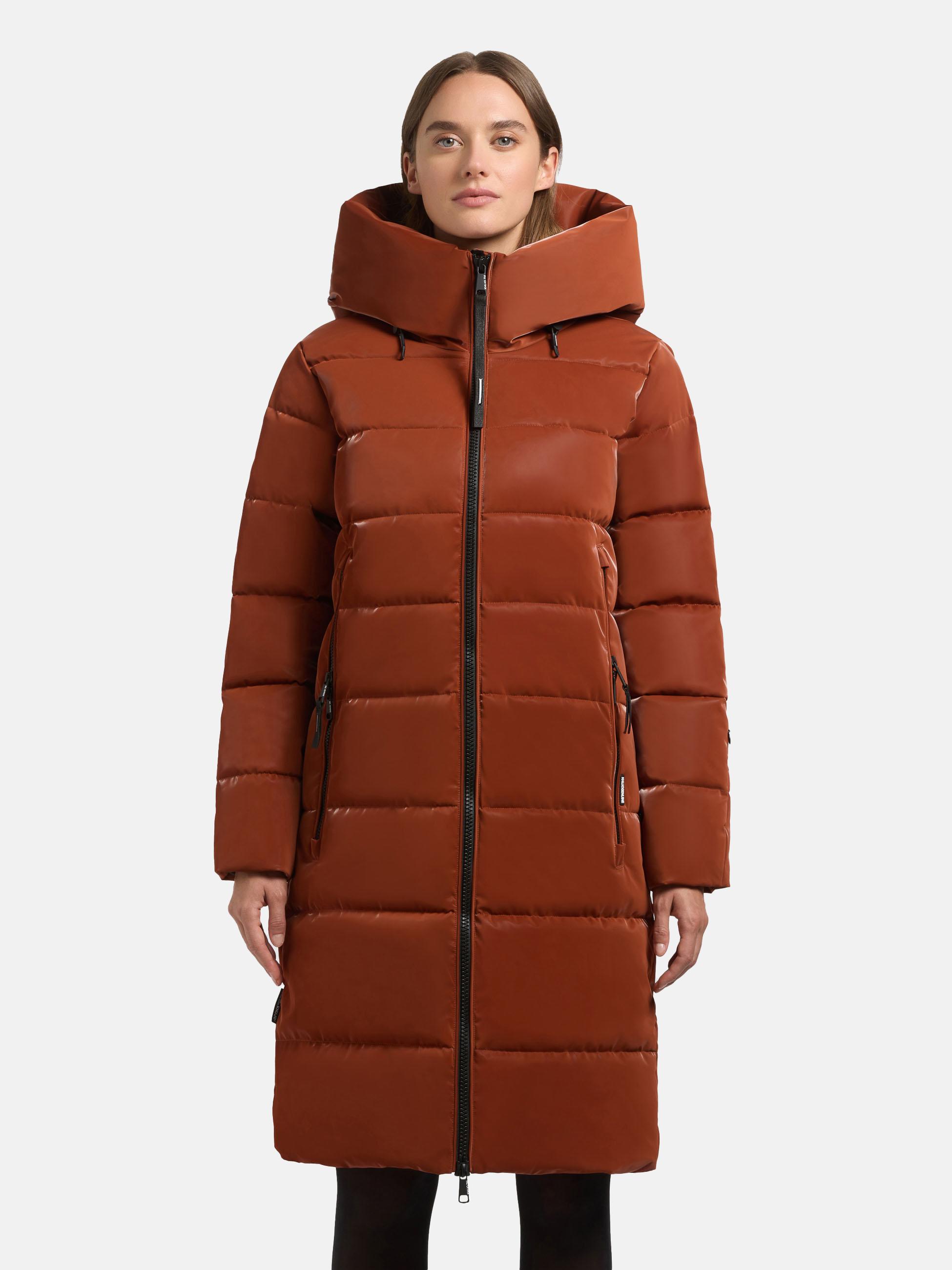 Warmer Wintermantel aus glänzendem "Jilias6 Shiny" Sienna Brown