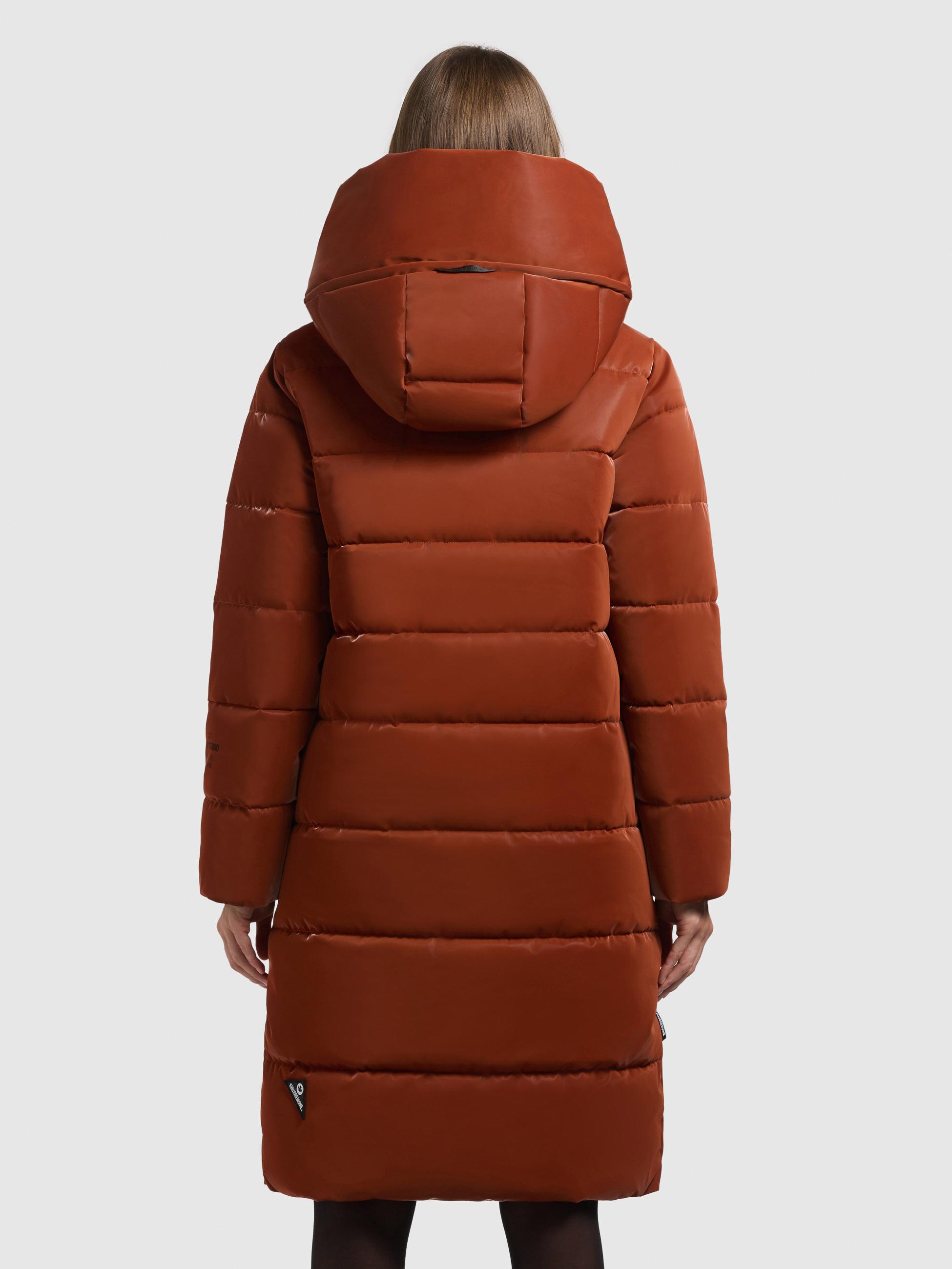 Warmer Wintermantel aus glänzendem "Jilias6 Shiny" Sienna Brown