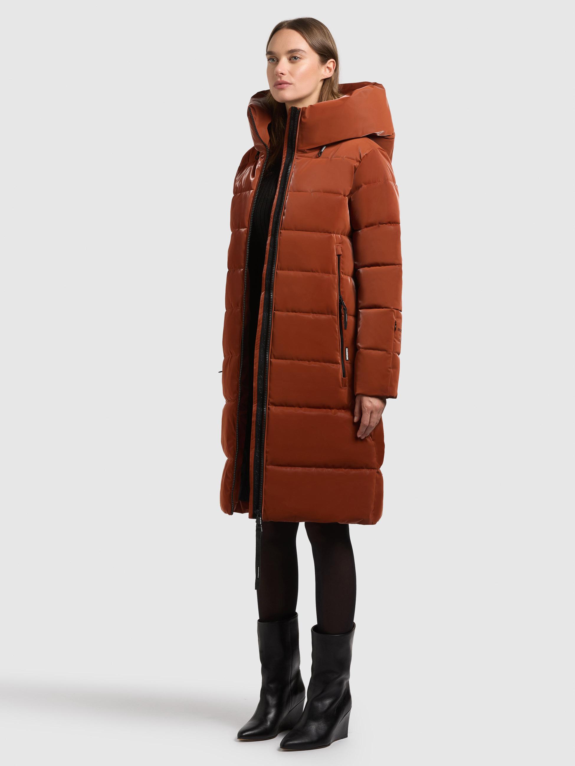 Warmer Wintermantel aus glänzendem "Jilias6 Shiny" Sienna Brown