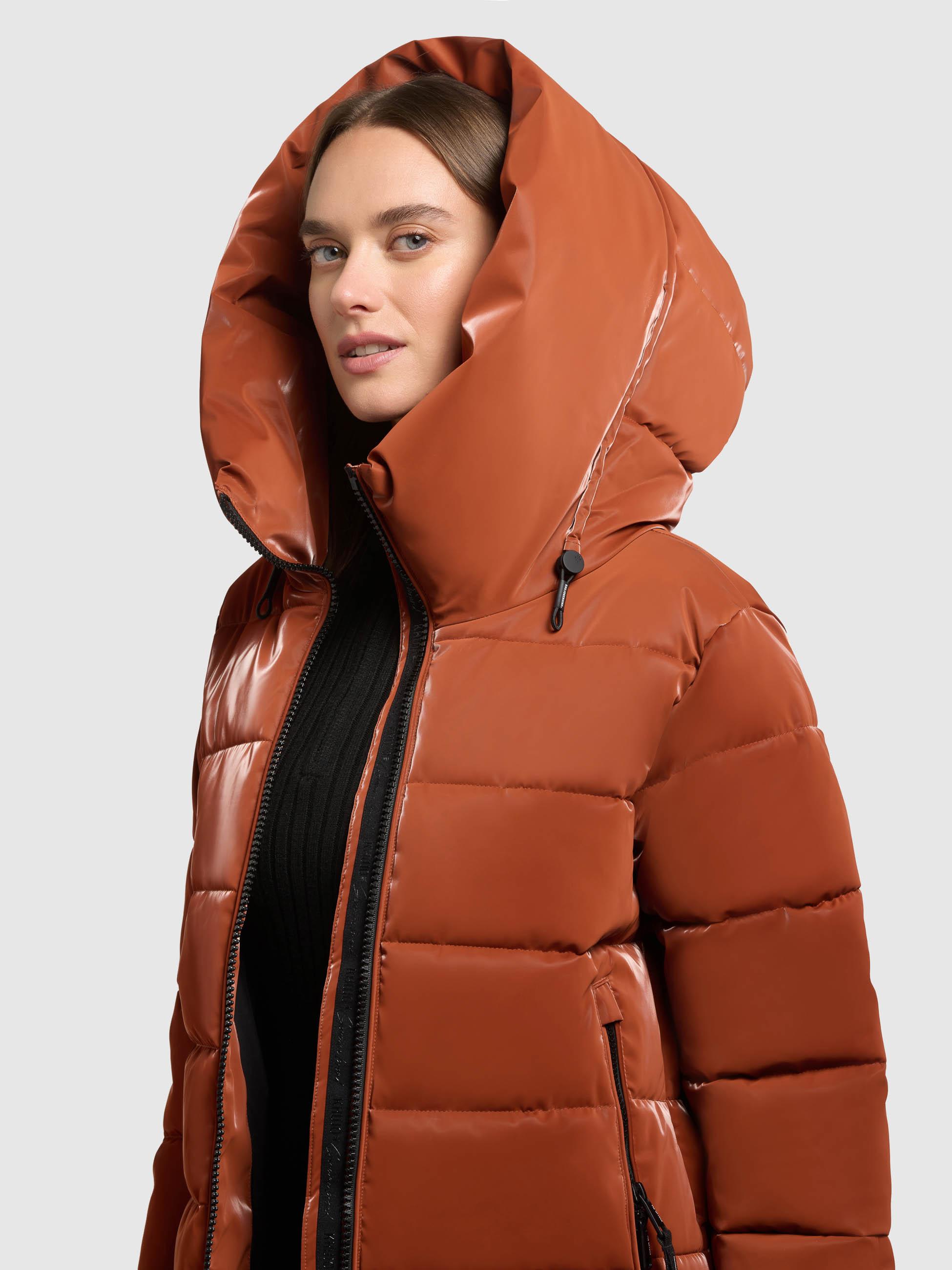 Warmer Wintermantel aus glänzendem "Jilias6 Shiny" Sienna Brown