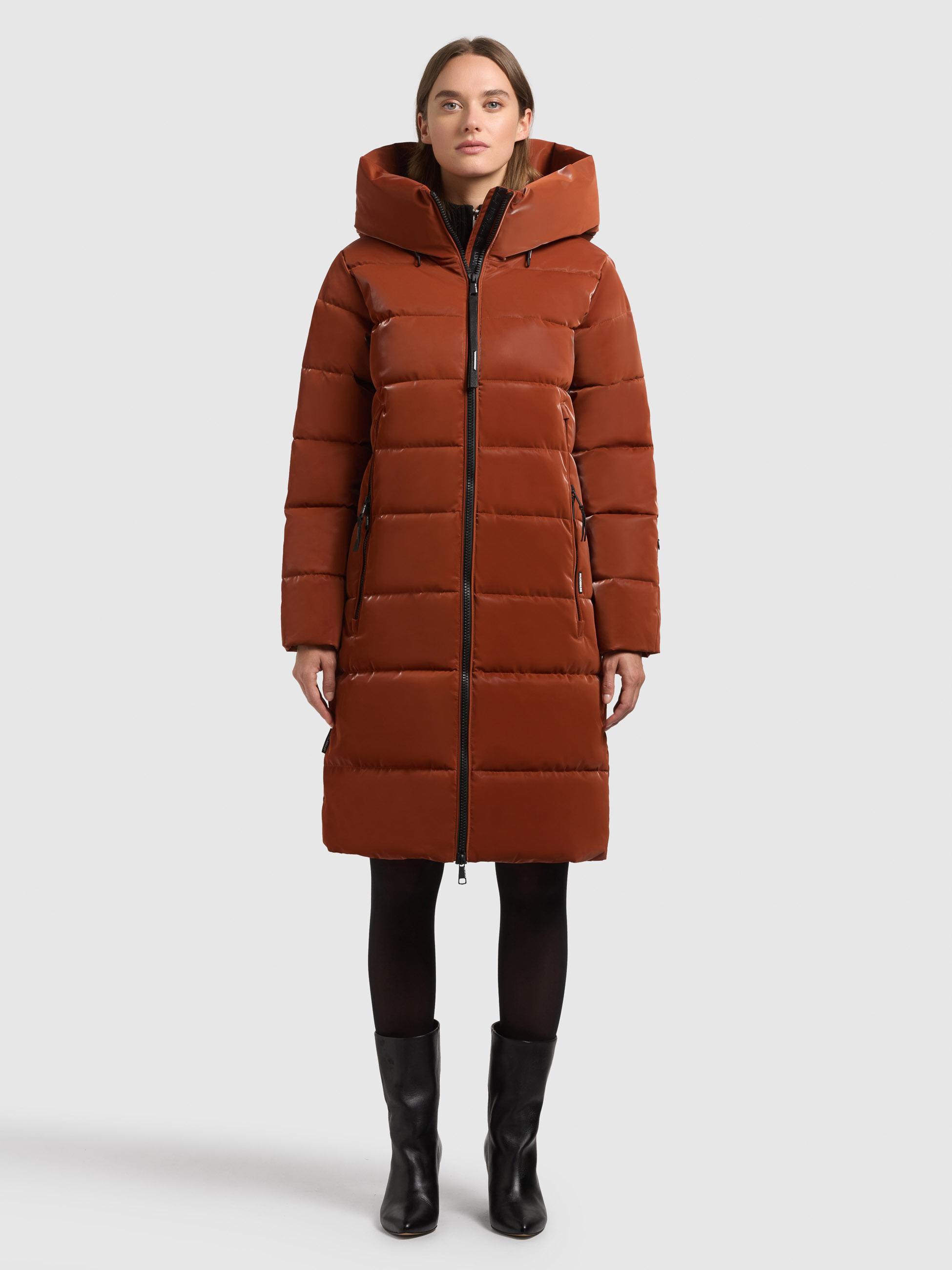 Warmer Wintermantel aus glänzendem "Jilias6 Shiny" Sienna Brown