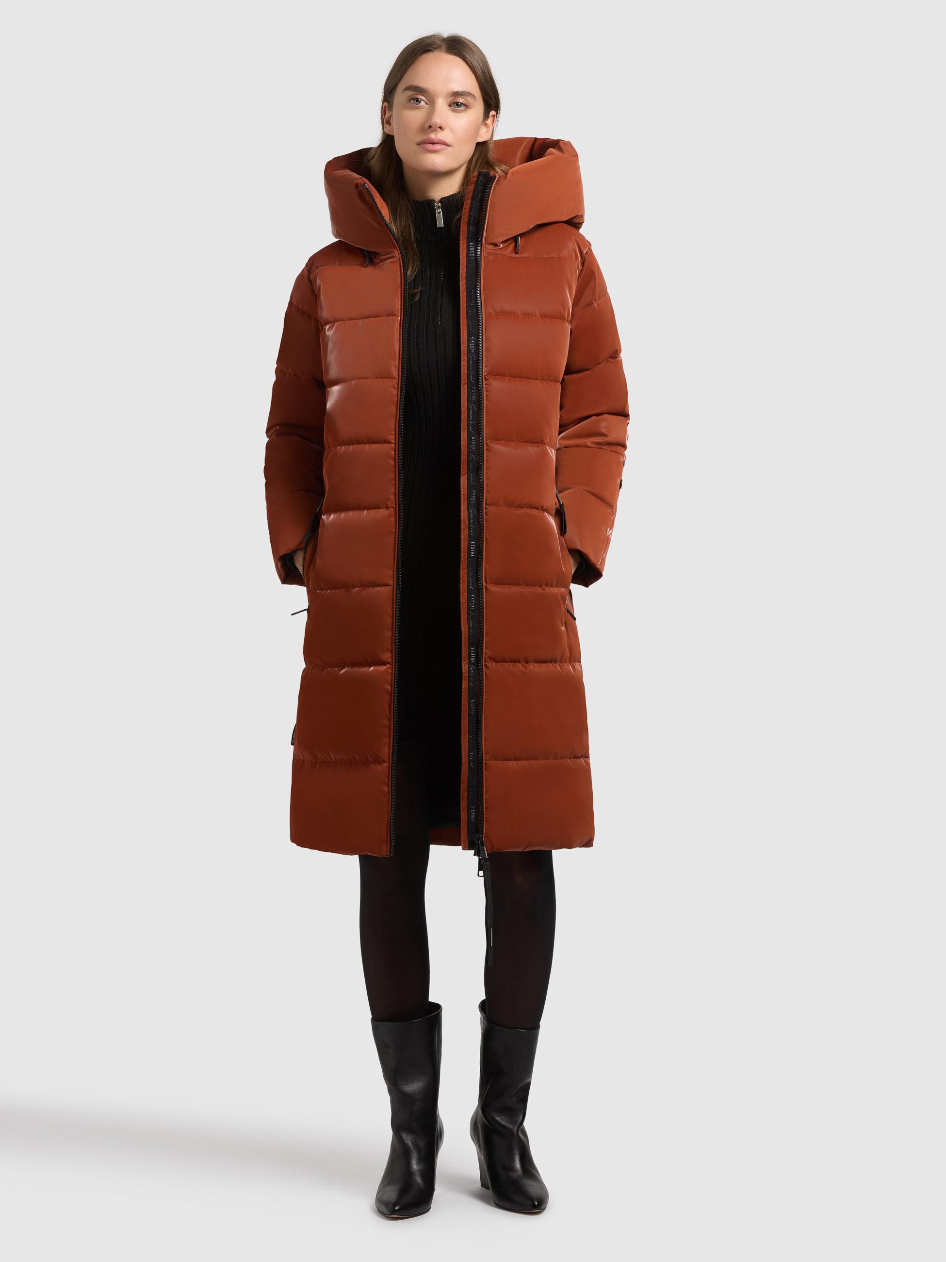 Warmer Wintermantel aus glänzendem "Jilias6 Shiny" Sienna Brown
