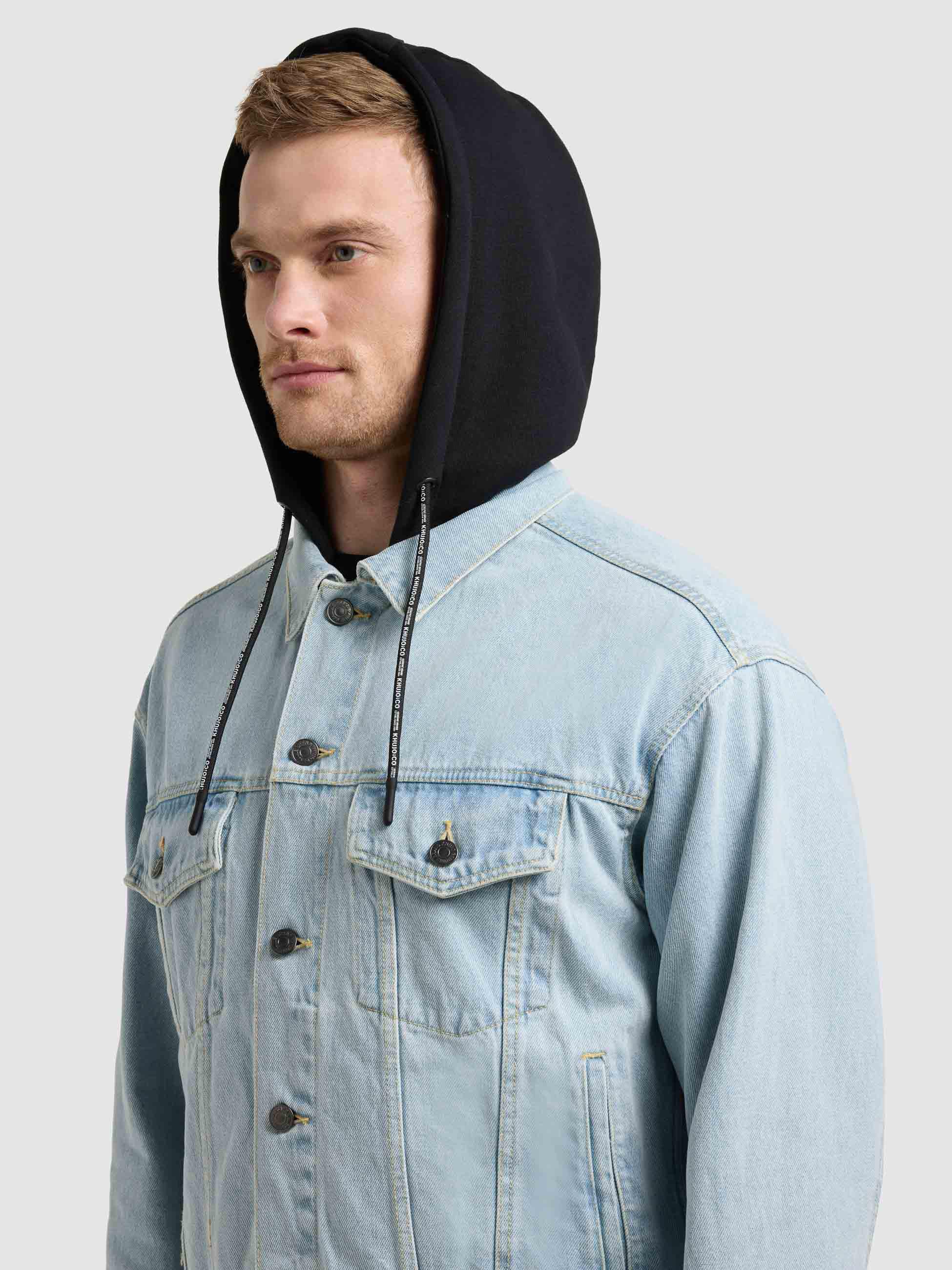 Jeansjacke mit abnehmbarer Sweat-Kapuze "Jokin" Light Blue