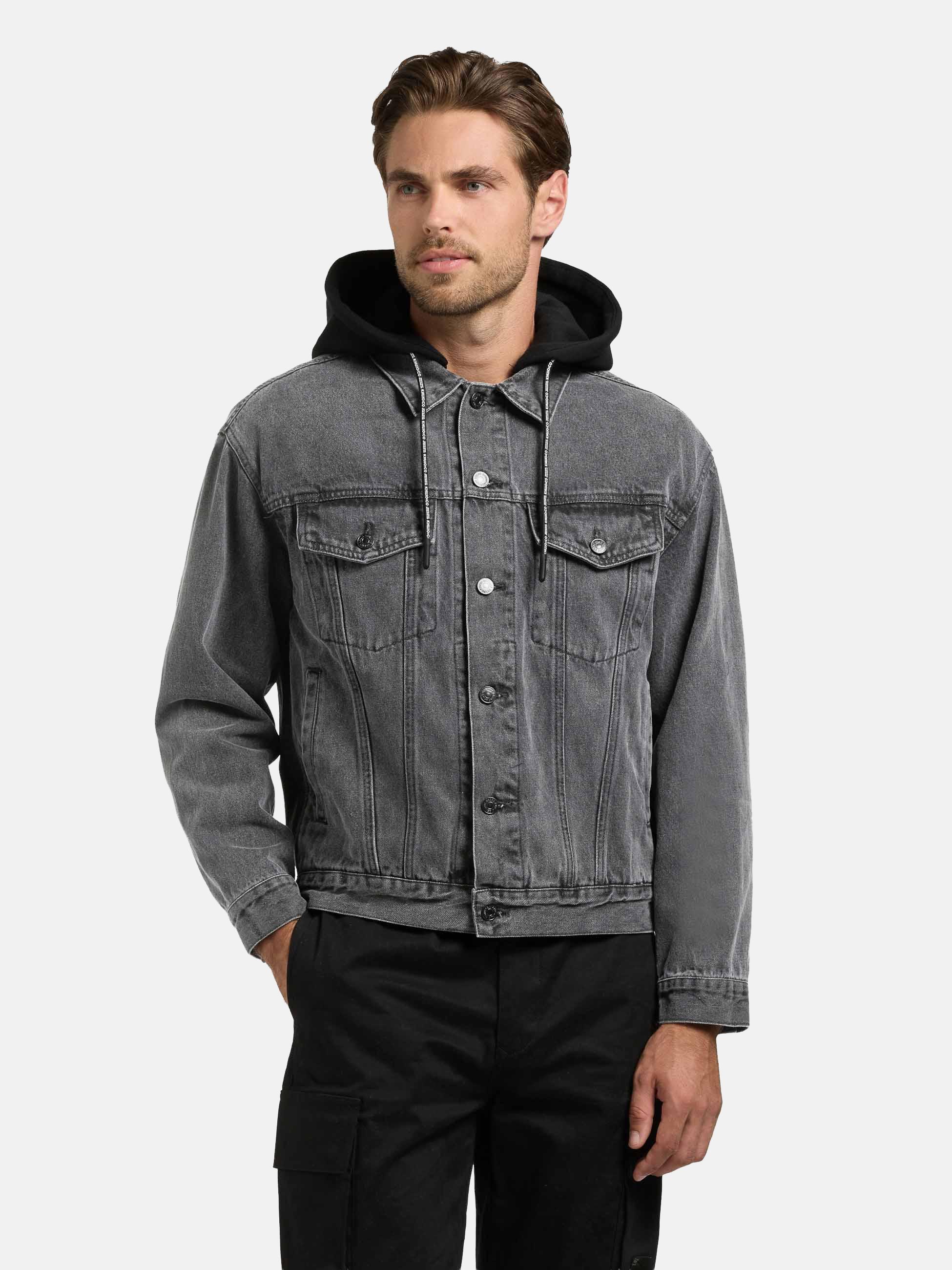 Jeansjacke mit abnehmbarer Sweat-Kapuze "Jokin" Light Grey