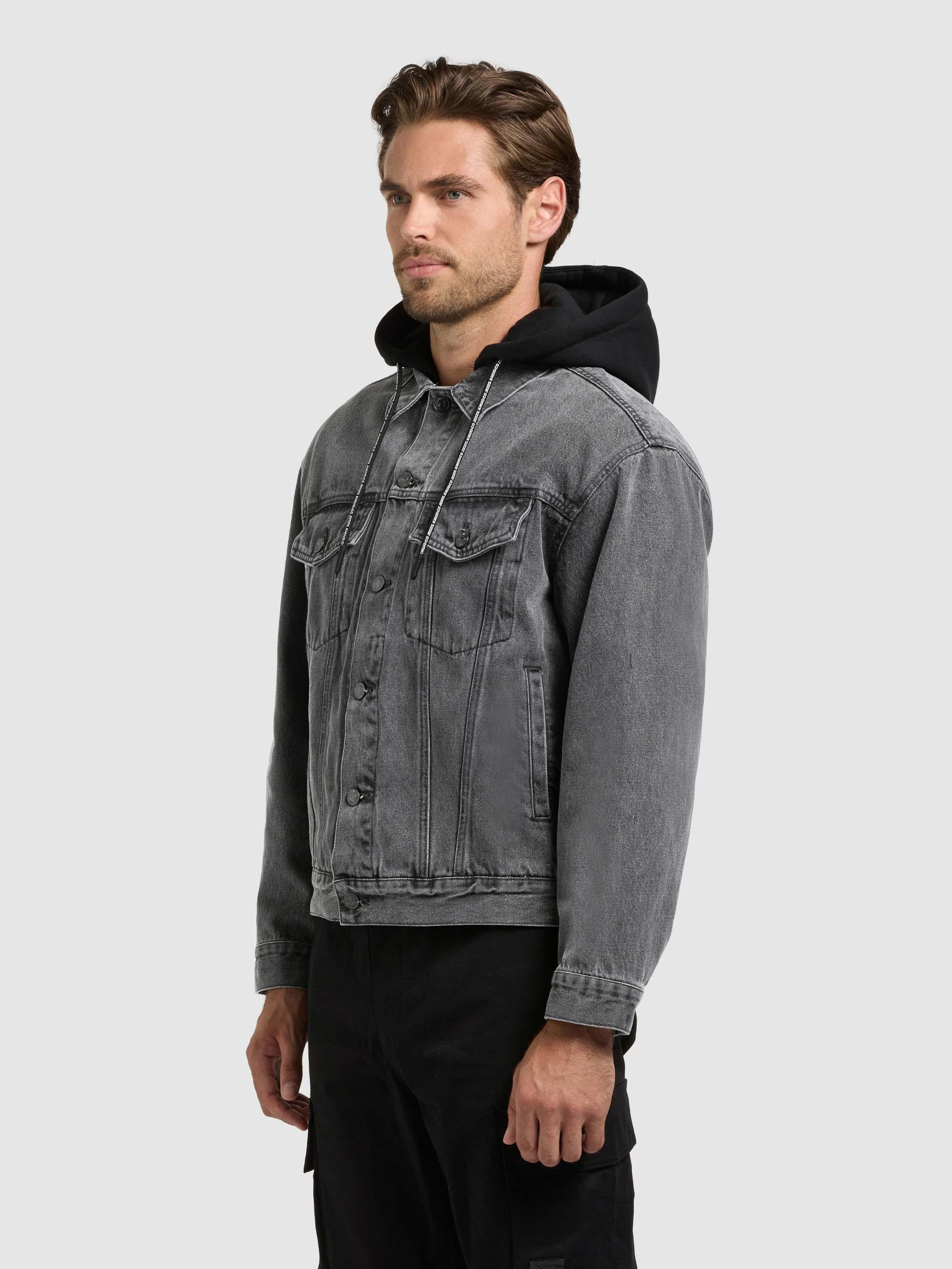 Jeansjacke mit abnehmbarer Sweat-Kapuze "Jokin" Light Grey