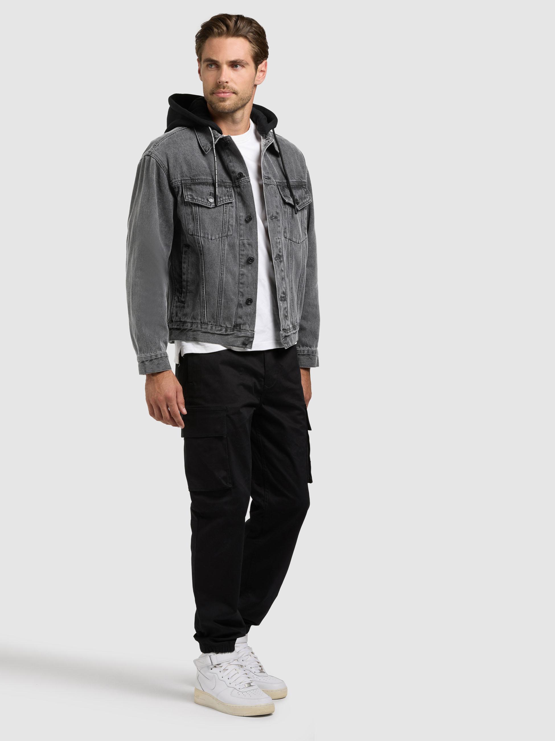 Jeansjacke mit abnehmbarer Sweat-Kapuze "Jokin" Light Grey