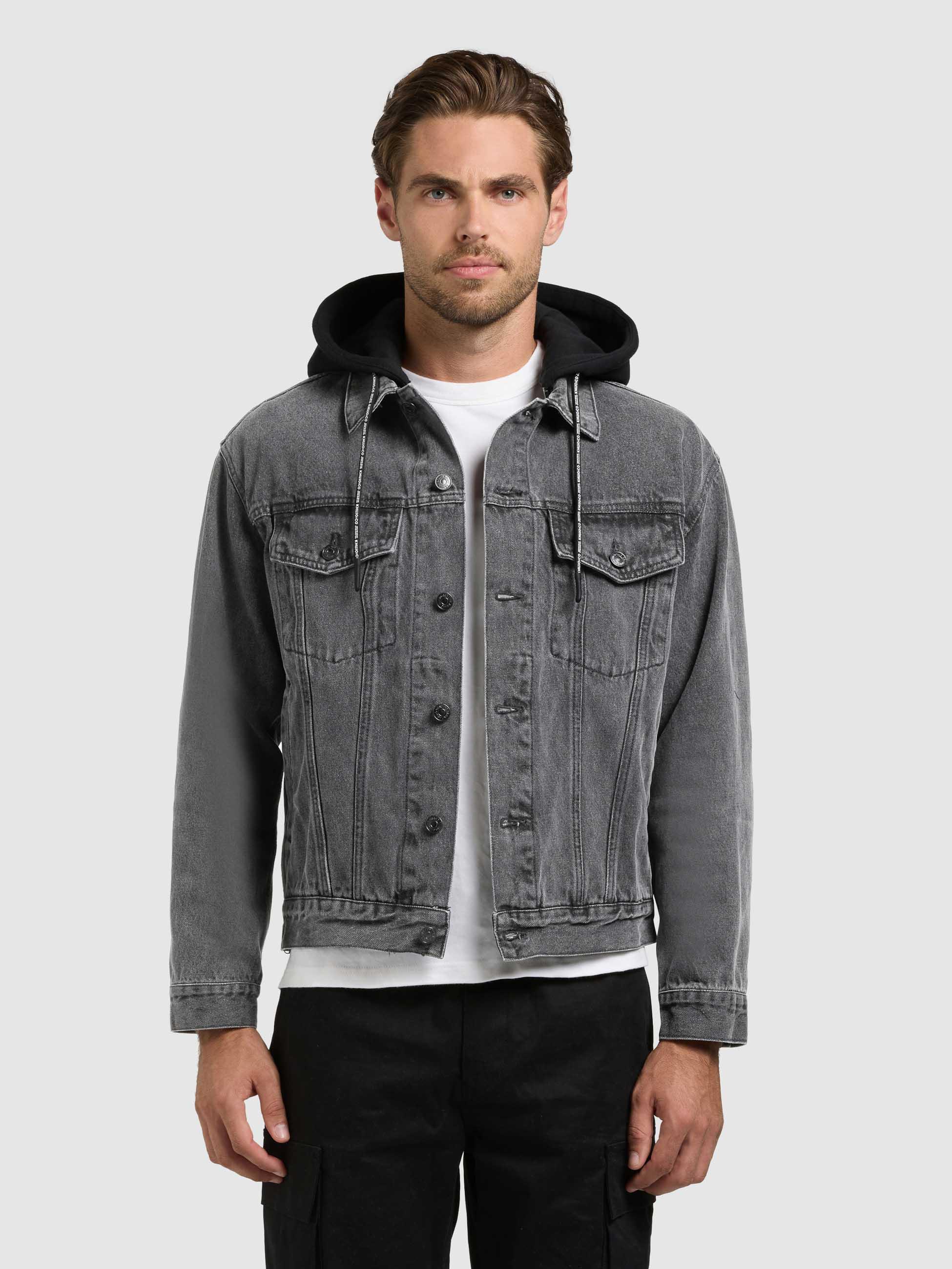 Jeansjacke mit abnehmbarer Sweat-Kapuze "Jokin" Light Grey