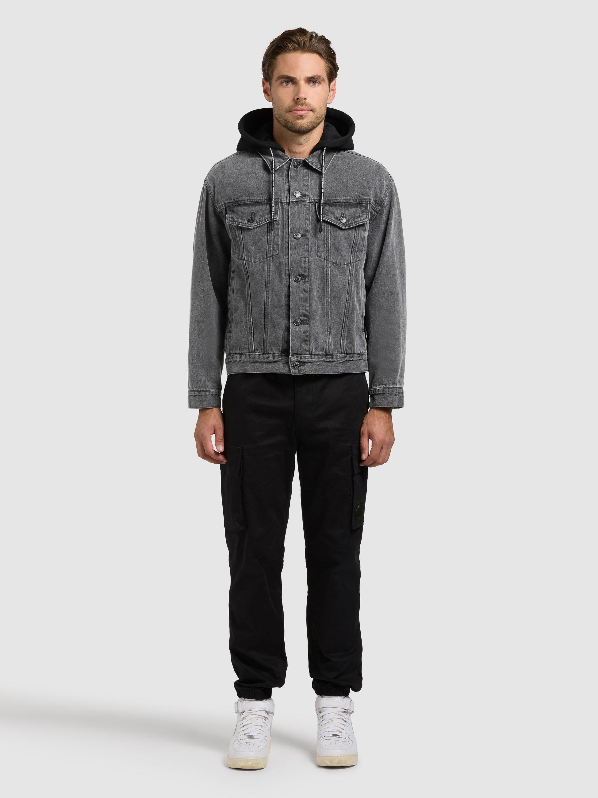 Jeansjacke mit abnehmbarer Sweat-Kapuze "Jokin" Light Grey