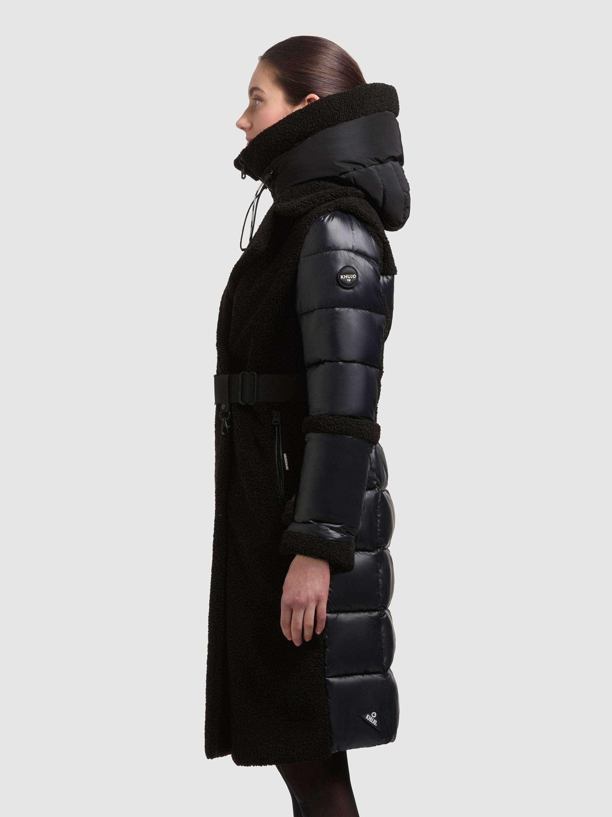 Hybrid-Plüschmantel mit Taillengürtel "Kalmia" Black