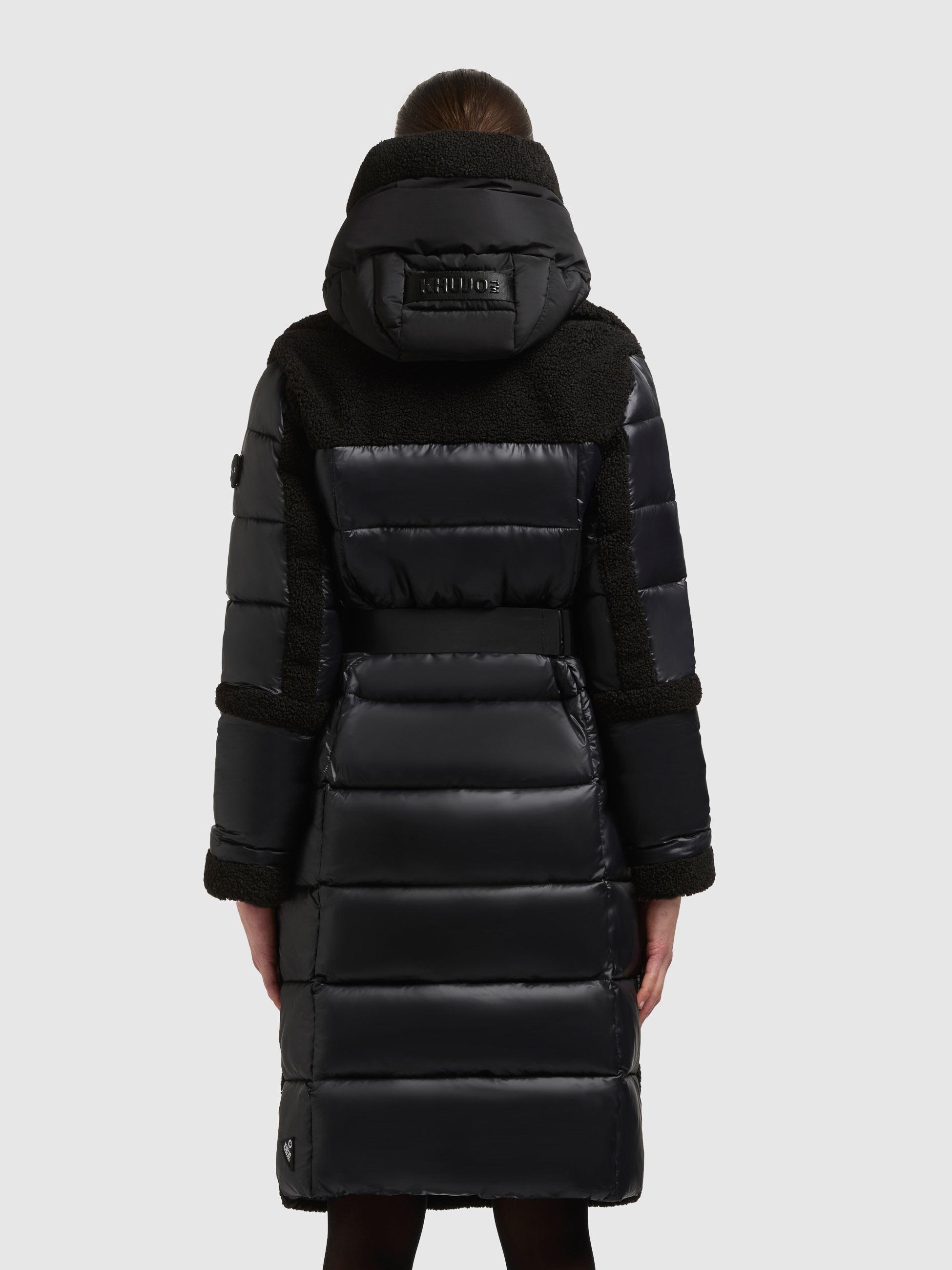 Hybrid-Plüschmantel mit Taillengürtel "Kalmia" Black