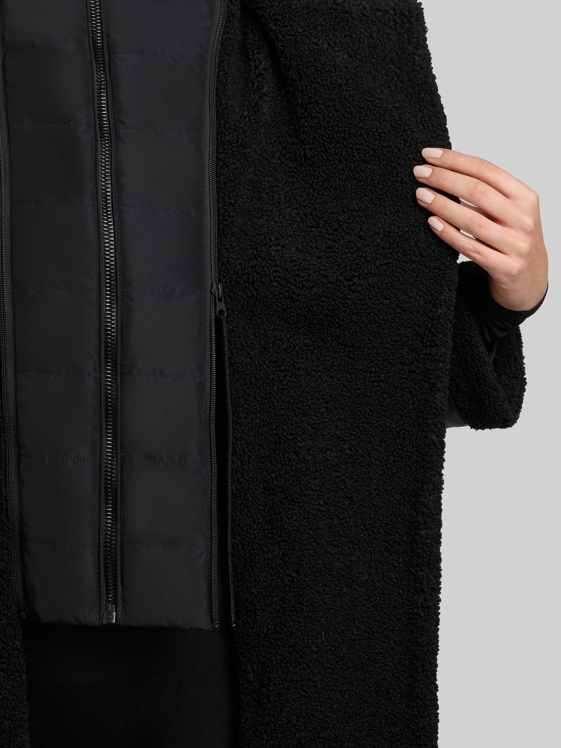 Hybrid-Plüschmantel mit Taillengürtel "Kalmia" Black