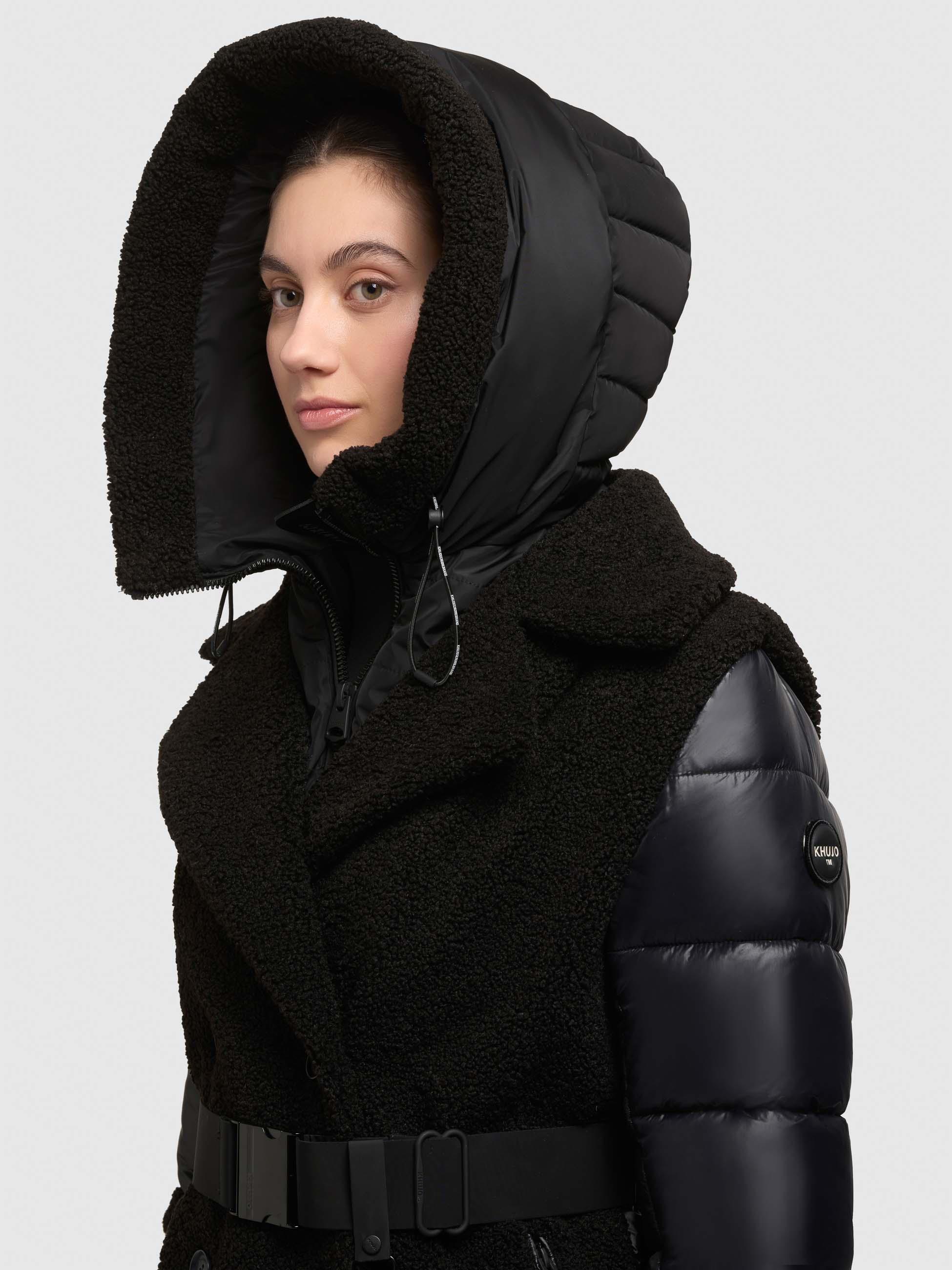 Hybrid-Plüschmantel mit Taillengürtel "Kalmia" Black