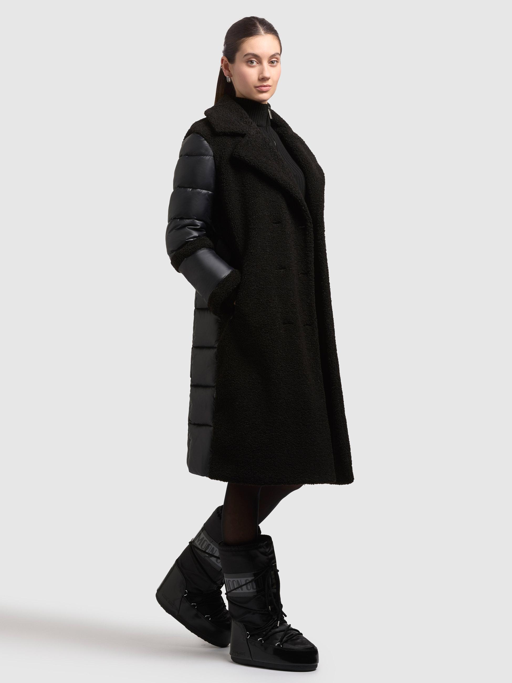 Hybrid-Plüschmantel mit Taillengürtel "Kalmia" Black