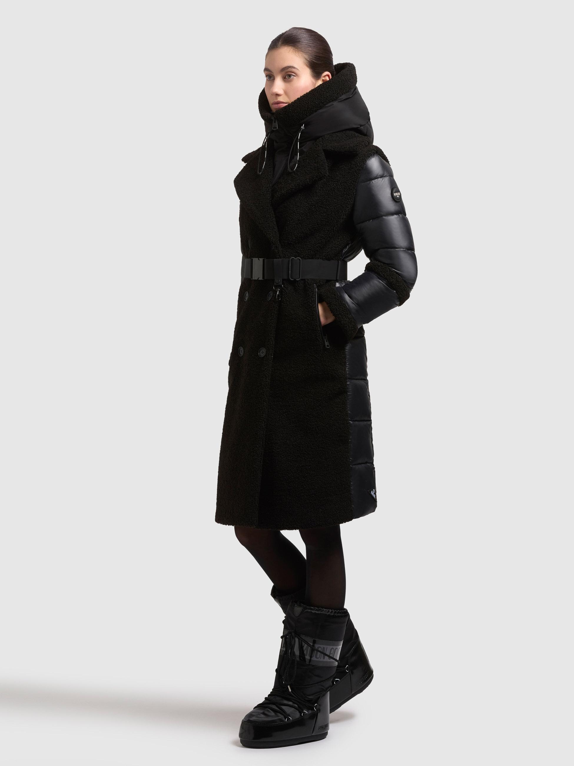 Hybrid-Plüschmantel mit Taillengürtel "Kalmia" Black