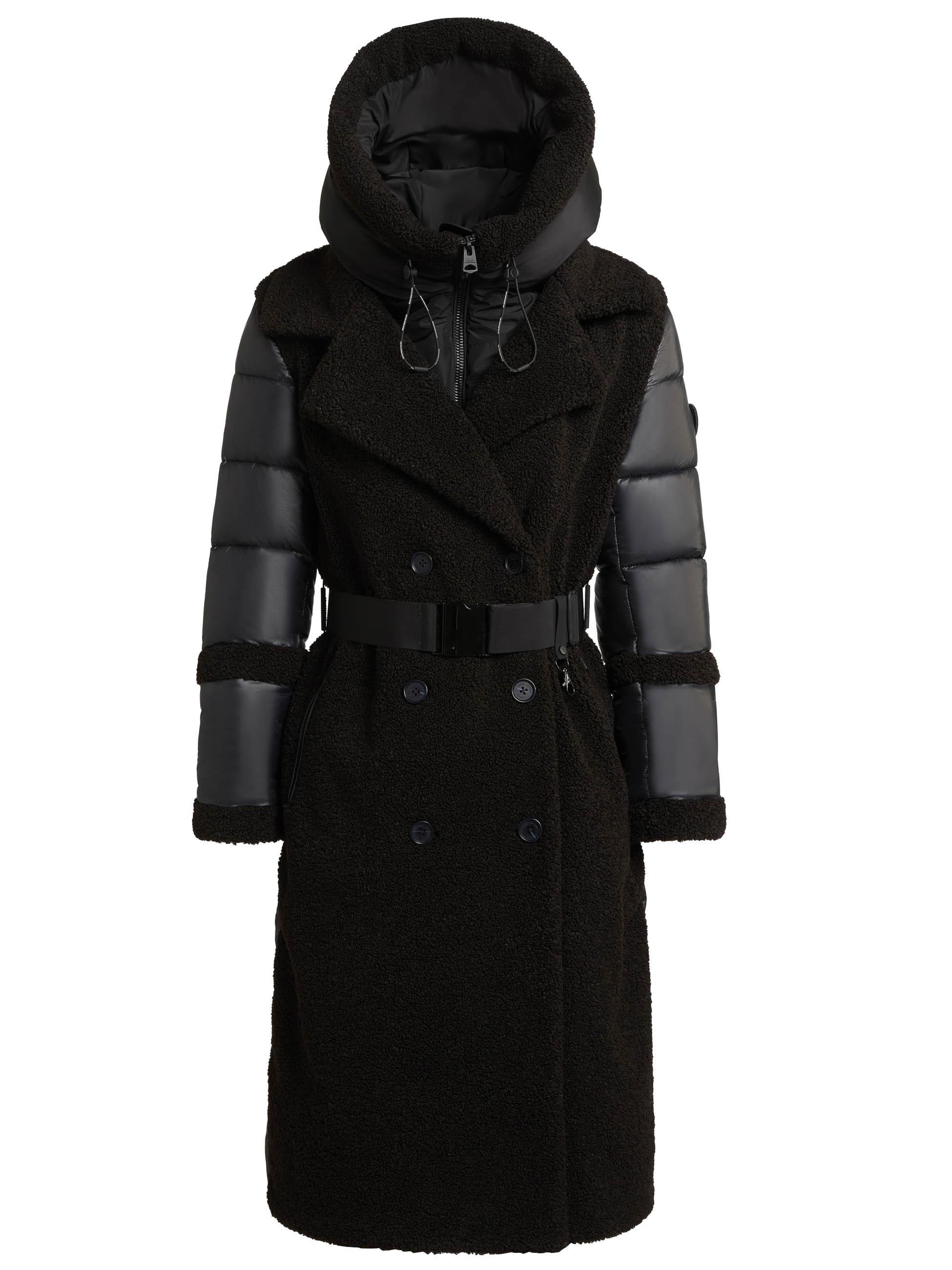 Hybrid-Plüschmantel mit Taillengürtel "Kalmia" Black