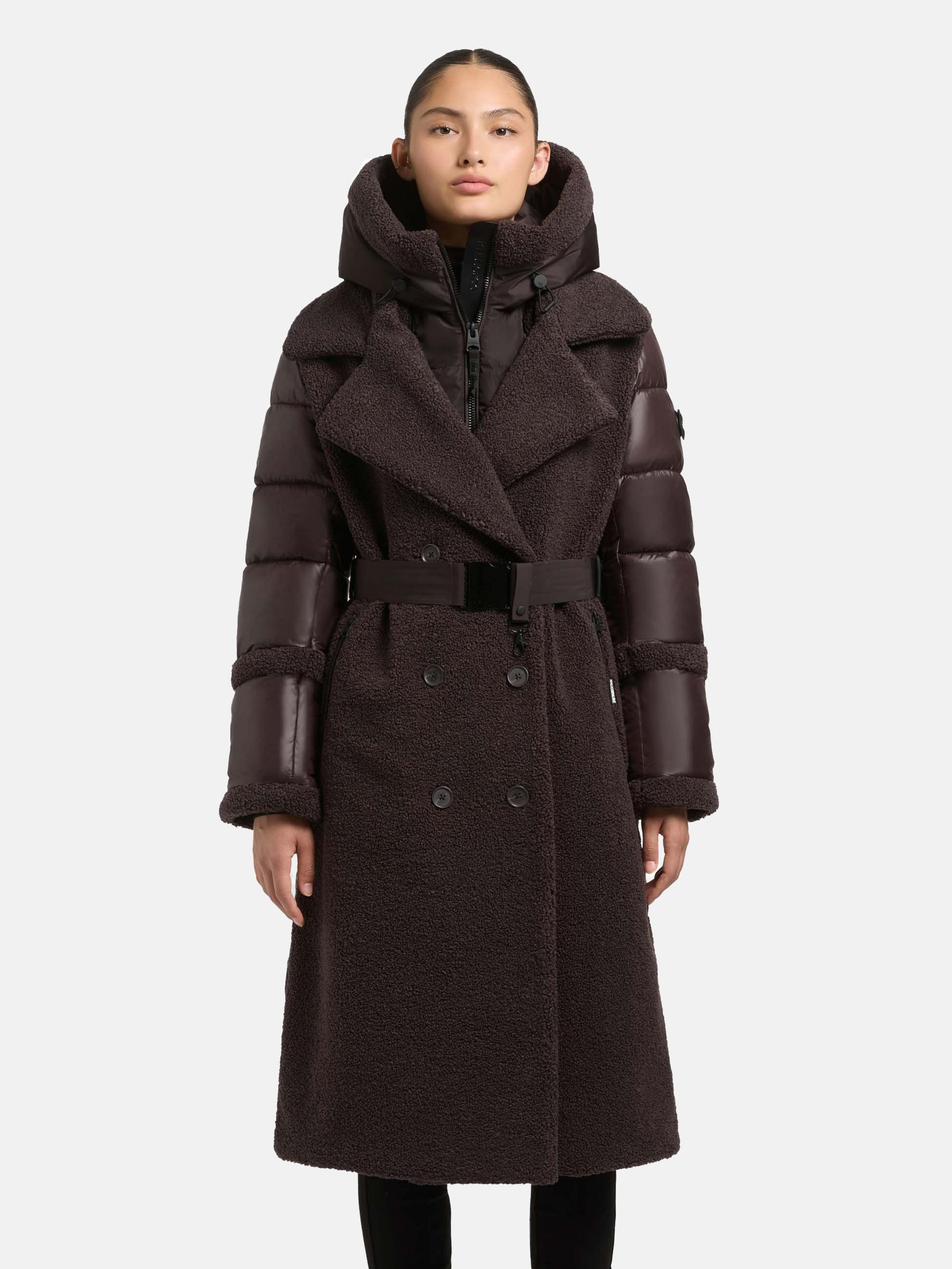 Hybrid-Plüschmantel mit Taillengürtel "Kalmia" Moody Plum