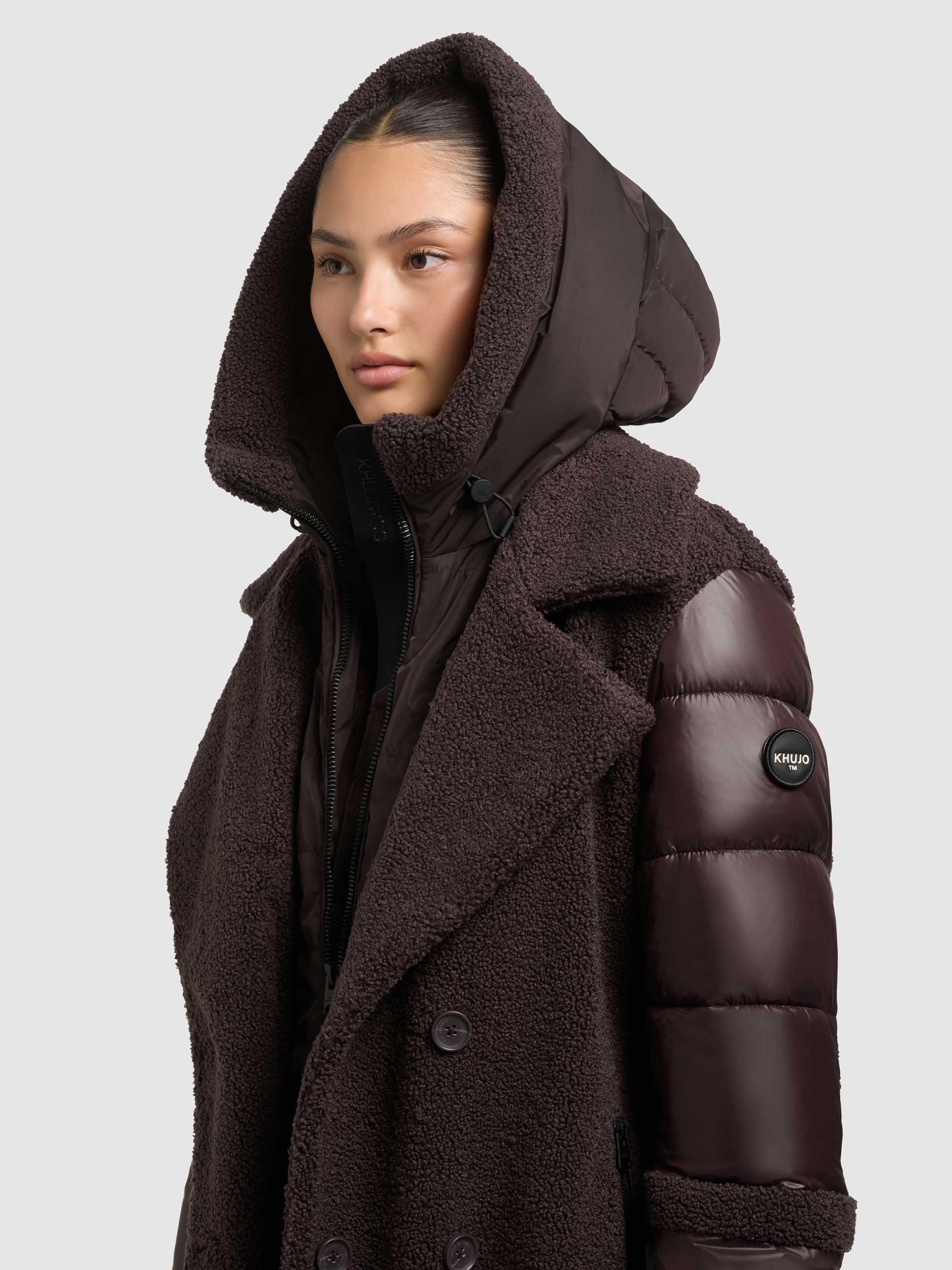 Hybrid-Plüschmantel mit Taillengürtel "Kalmia" Moody Plum