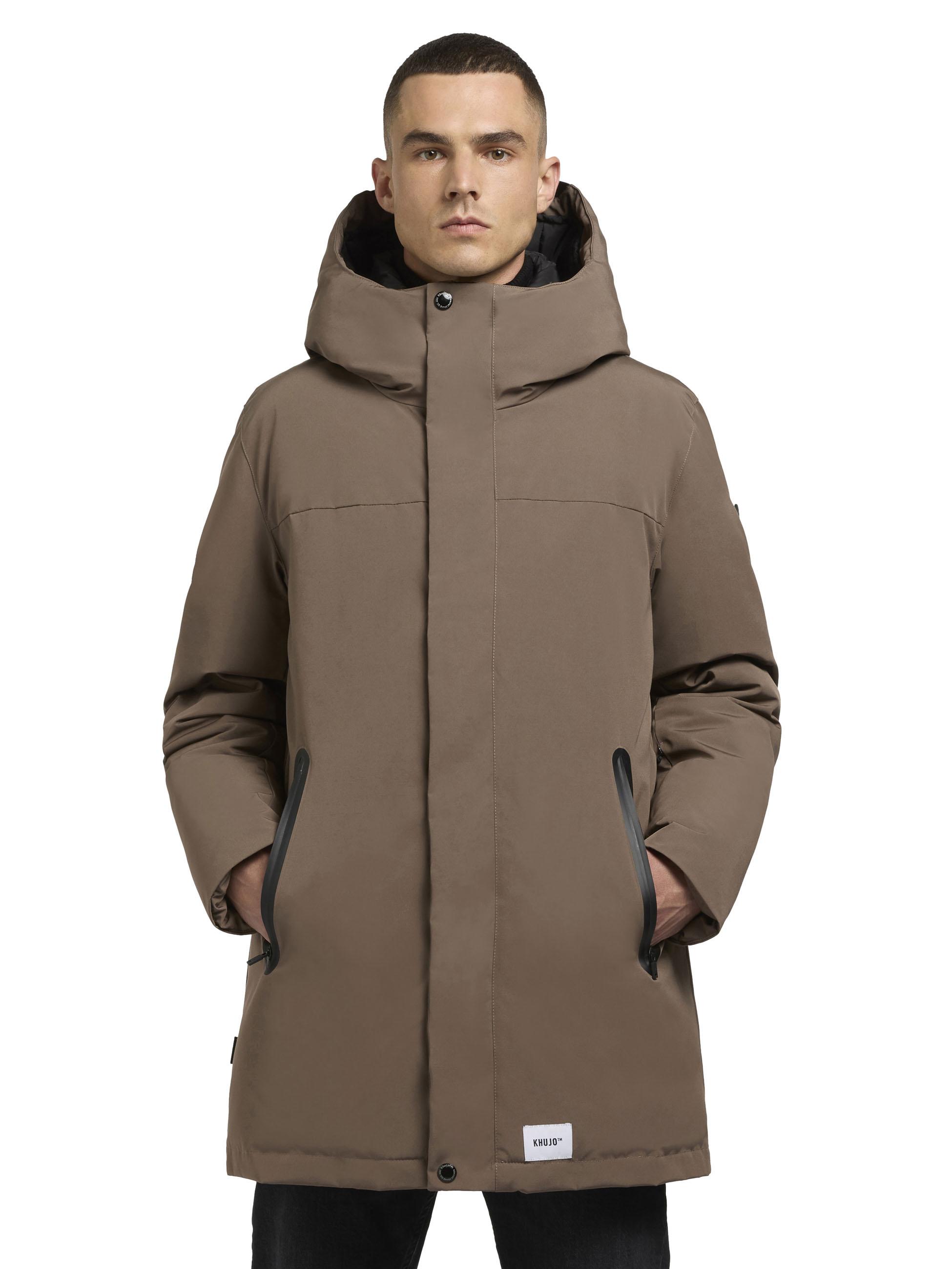 Warme Herren Winter Kurzmantel mit Kapuze "Kann" City Taupe