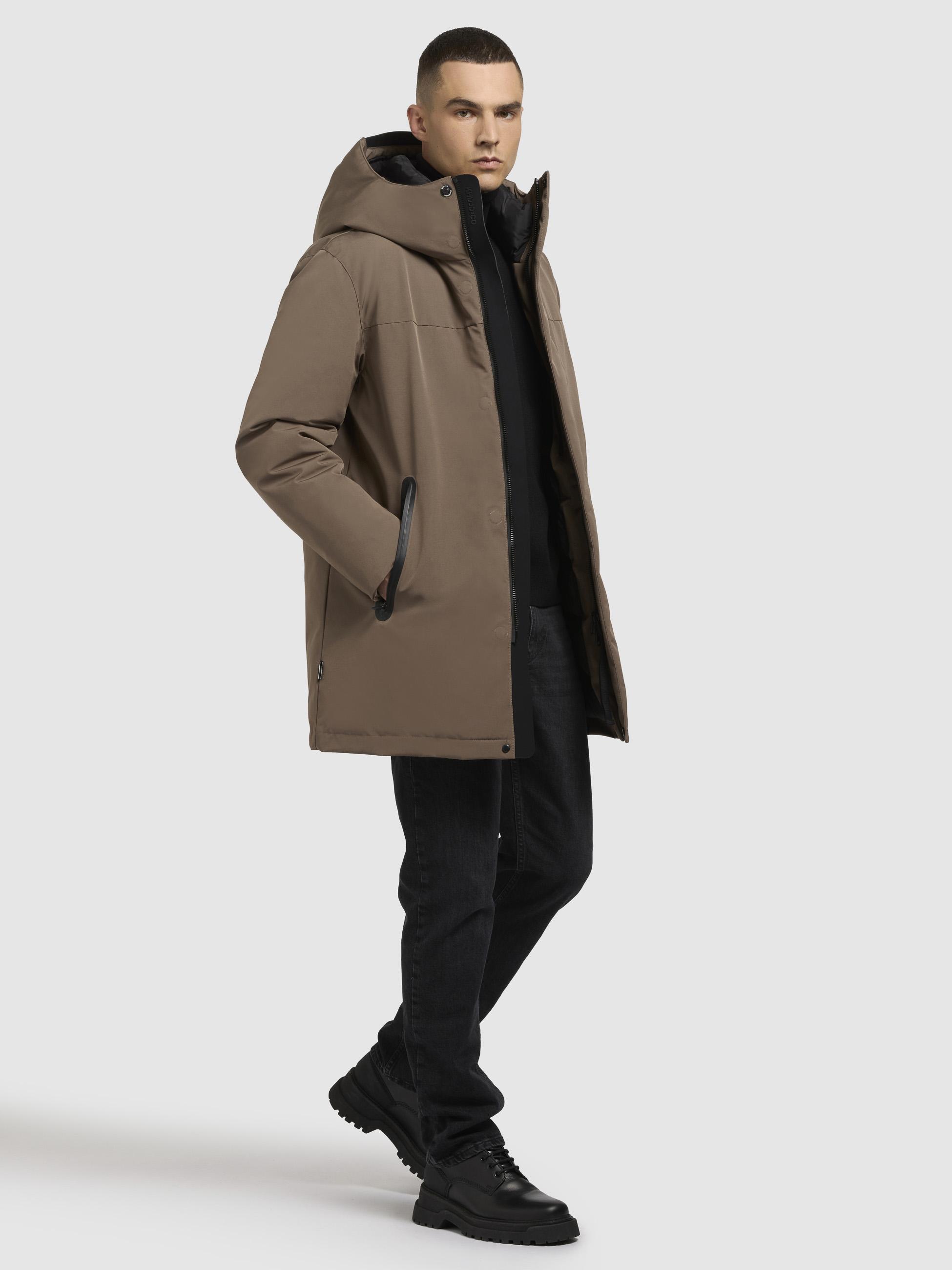 Warme Herren Winter Kurzmantel mit Kapuze "Kann" City Taupe