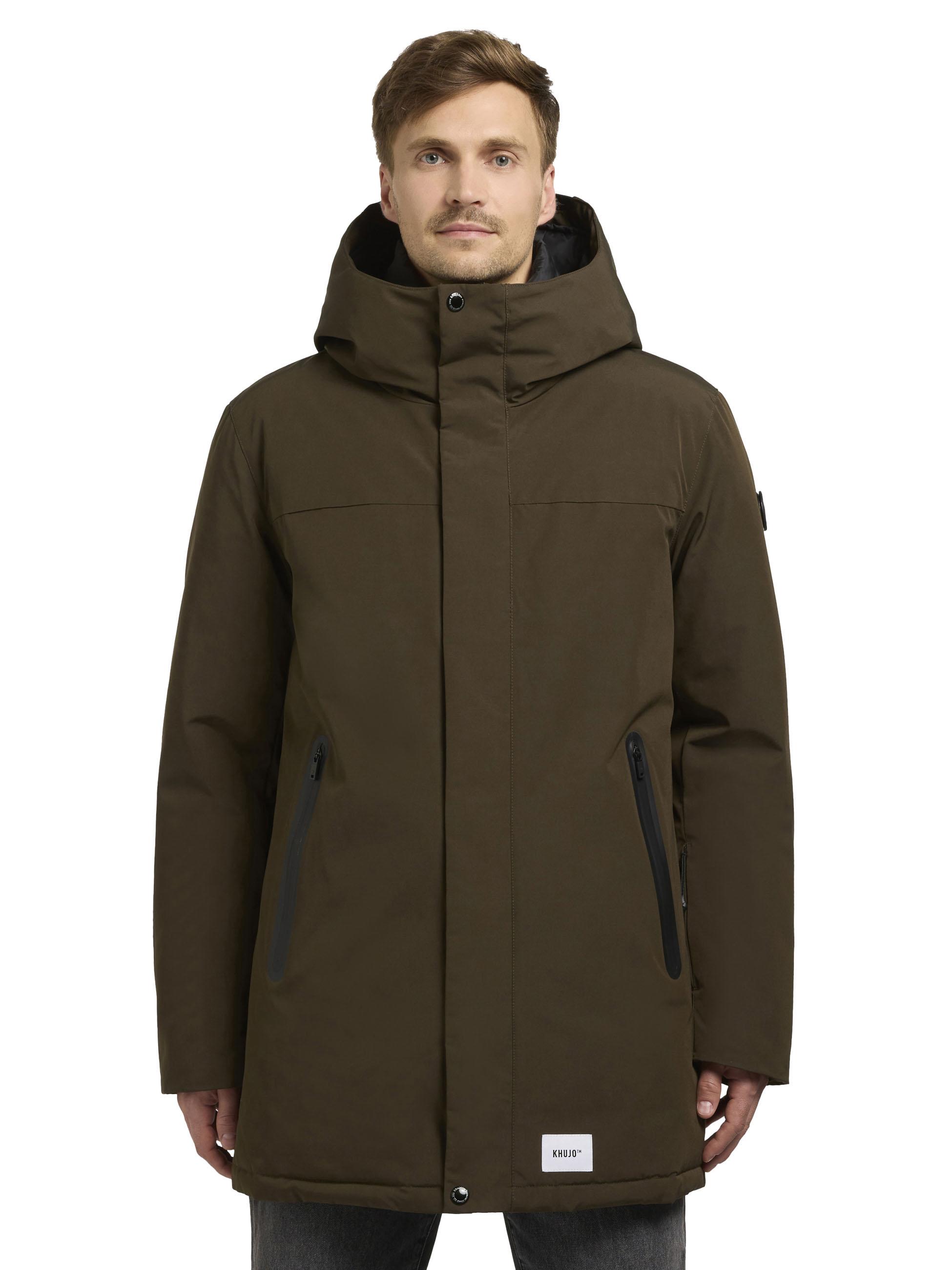 Warme Herren Winter Kurzmantel mit Kapuze "Kann" Old Green