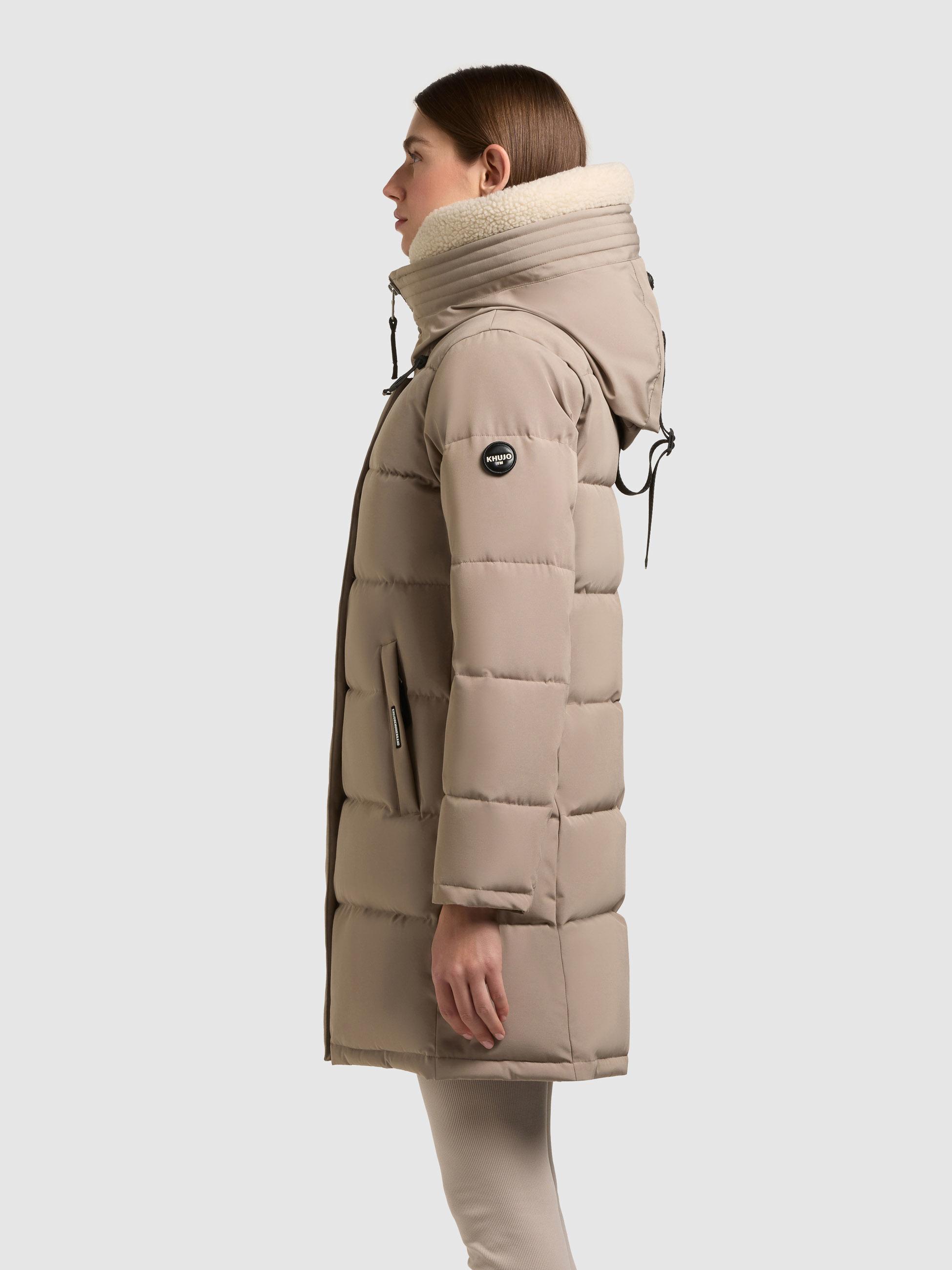 Winter Steppmantel mit abnehmbarem Kunstfell-Besatz "Kelsi" Greige