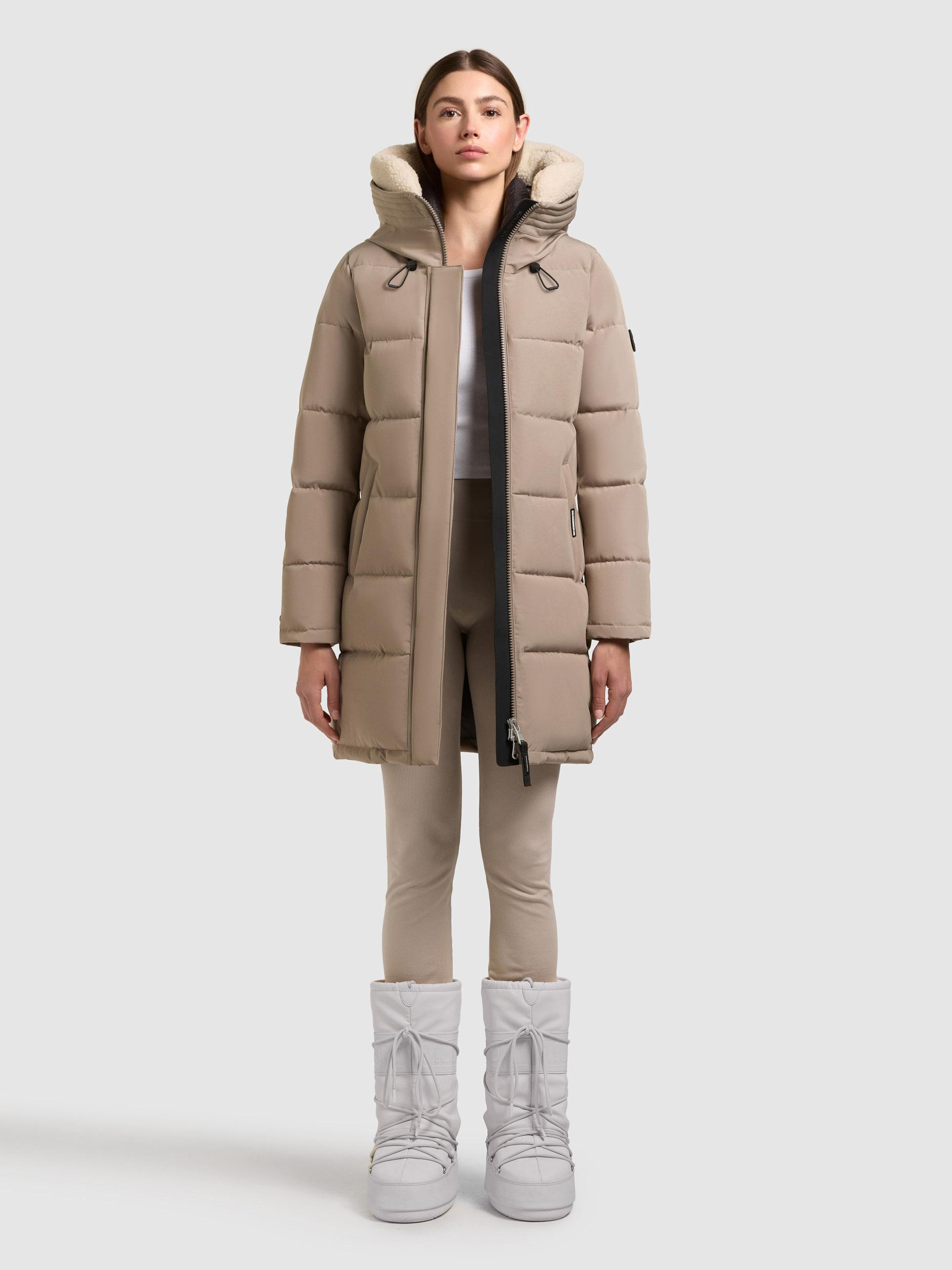 Winter Steppmantel mit abnehmbarem Kunstfell-Besatz "Kelsi" Greige