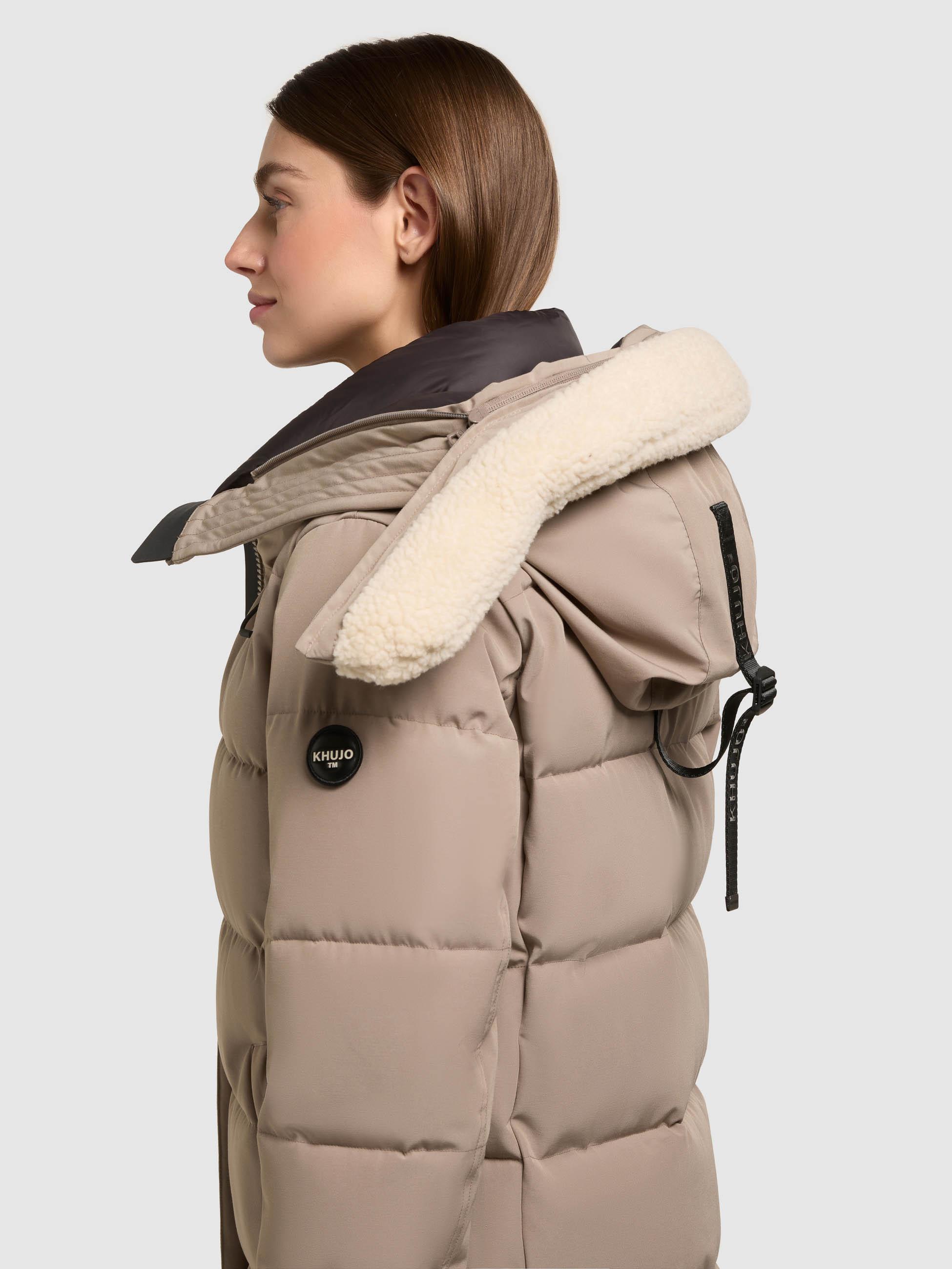 Winter Steppmantel mit abnehmbarem Kunstfell-Besatz "Kelsi" Greige