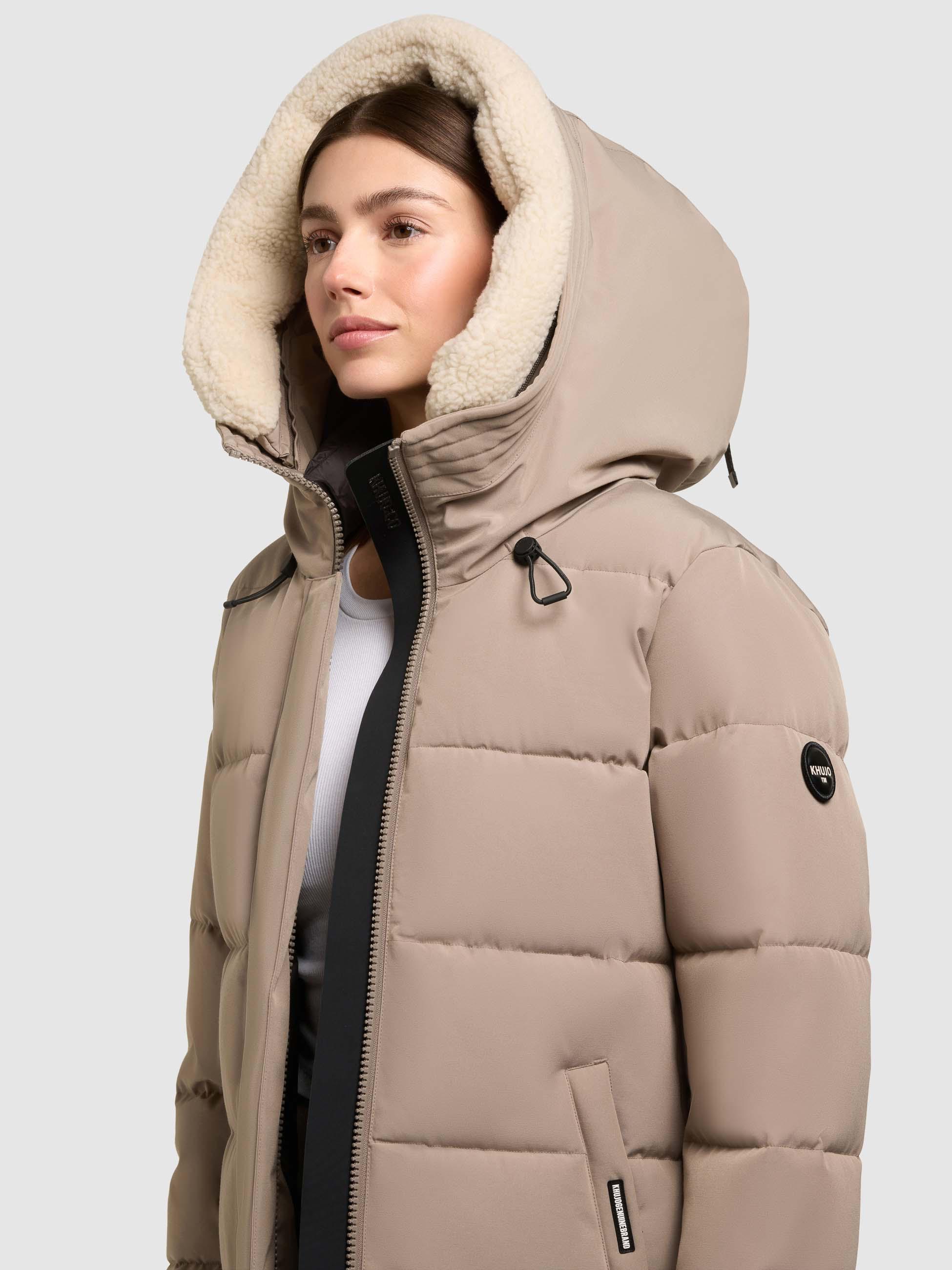 Winter Steppmantel mit abnehmbarem Kunstfell-Besatz "Kelsi" Greige