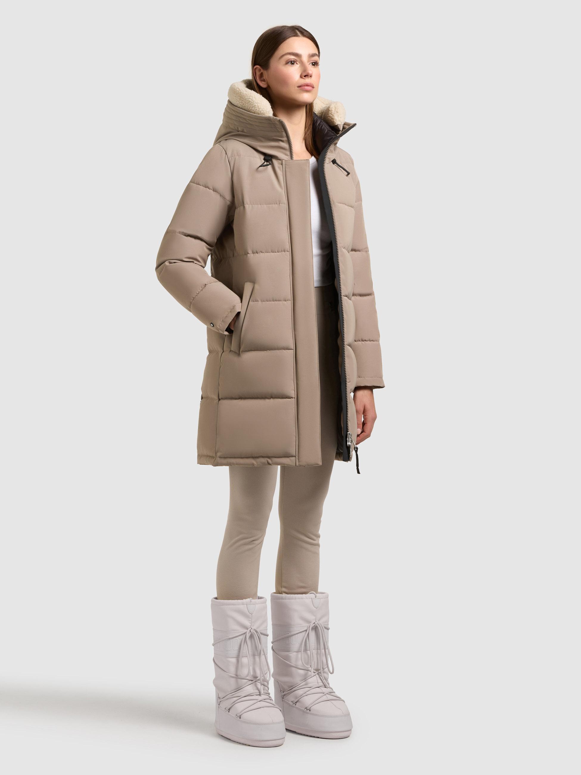 Winter Steppmantel mit abnehmbarem Kunstfell-Besatz "Kelsi" Greige