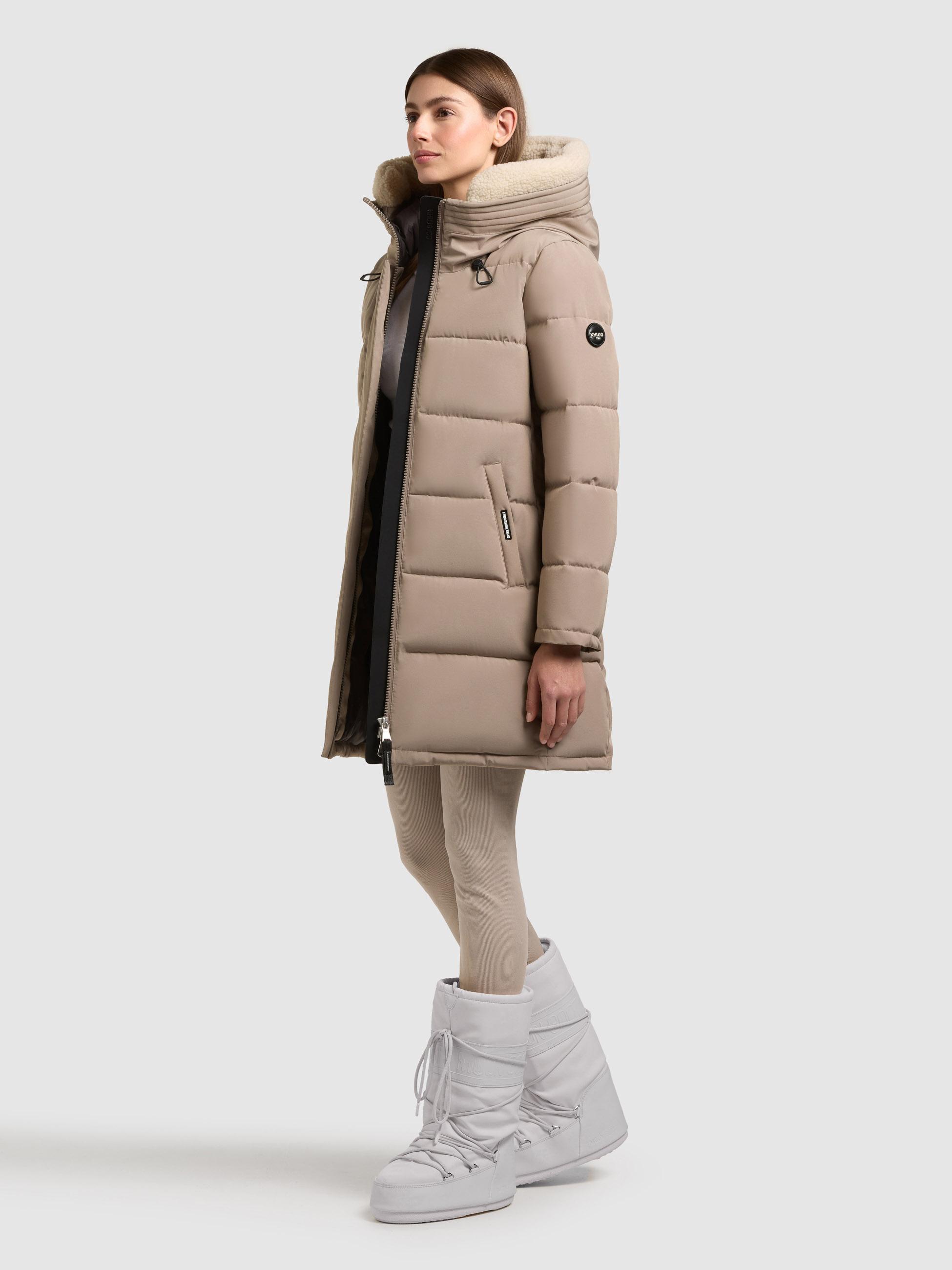 Winter Steppmantel mit abnehmbarem Kunstfell-Besatz "Kelsi" Greige