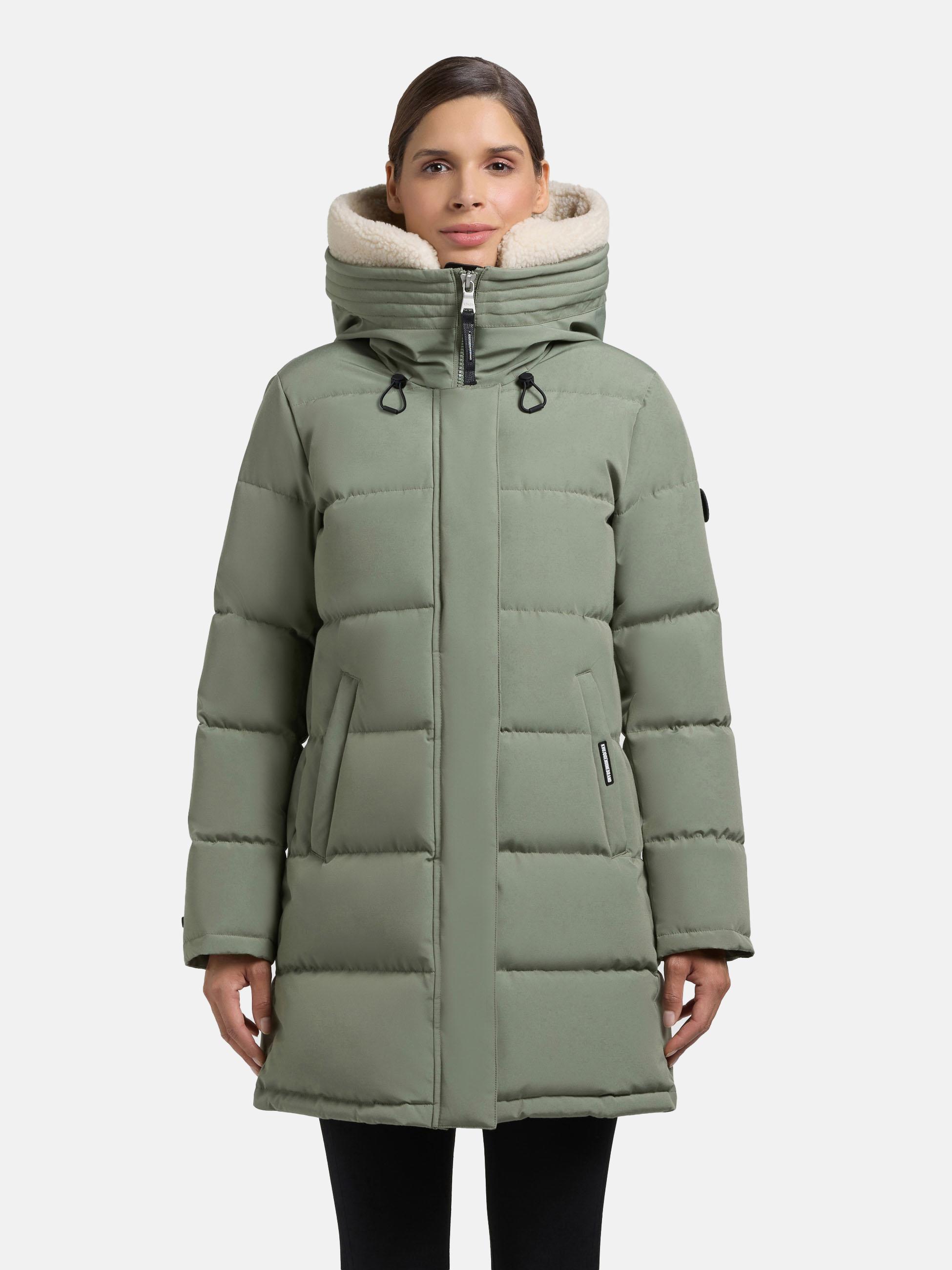 Winter Steppmantel mit abnehmbarem Kunstfell-Besatz "Kelsi" Muted Green