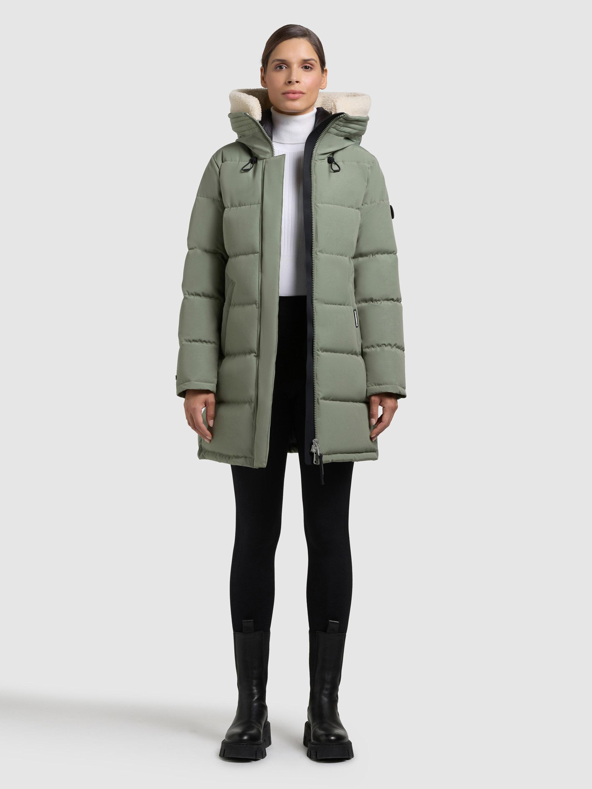 Winter Steppmantel mit abnehmbarem Kunstfell-Besatz "Kelsi" Muted Green