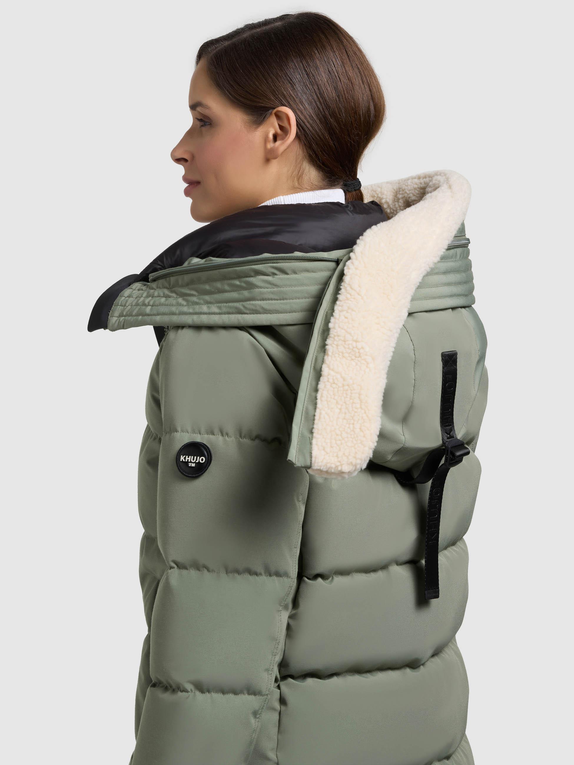 Winter Steppmantel mit abnehmbarem Kunstfell-Besatz "Kelsi" Muted Green