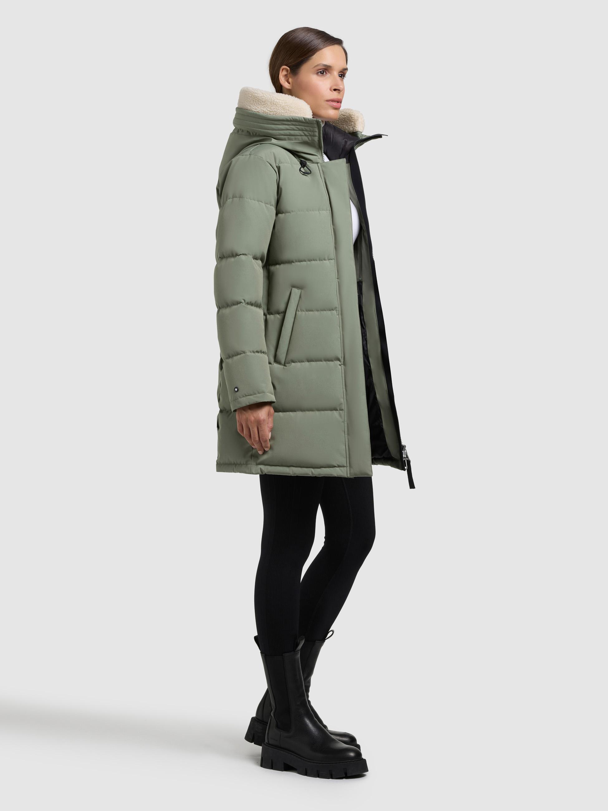 Winter Steppmantel mit abnehmbarem Kunstfell-Besatz "Kelsi" Muted Green