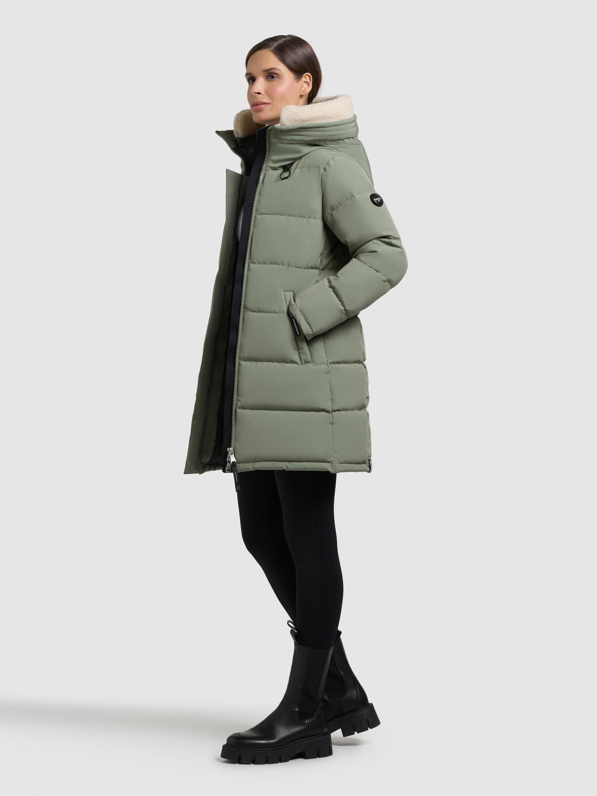 Winter Steppmantel mit abnehmbarem Kunstfell-Besatz "Kelsi" Muted Green