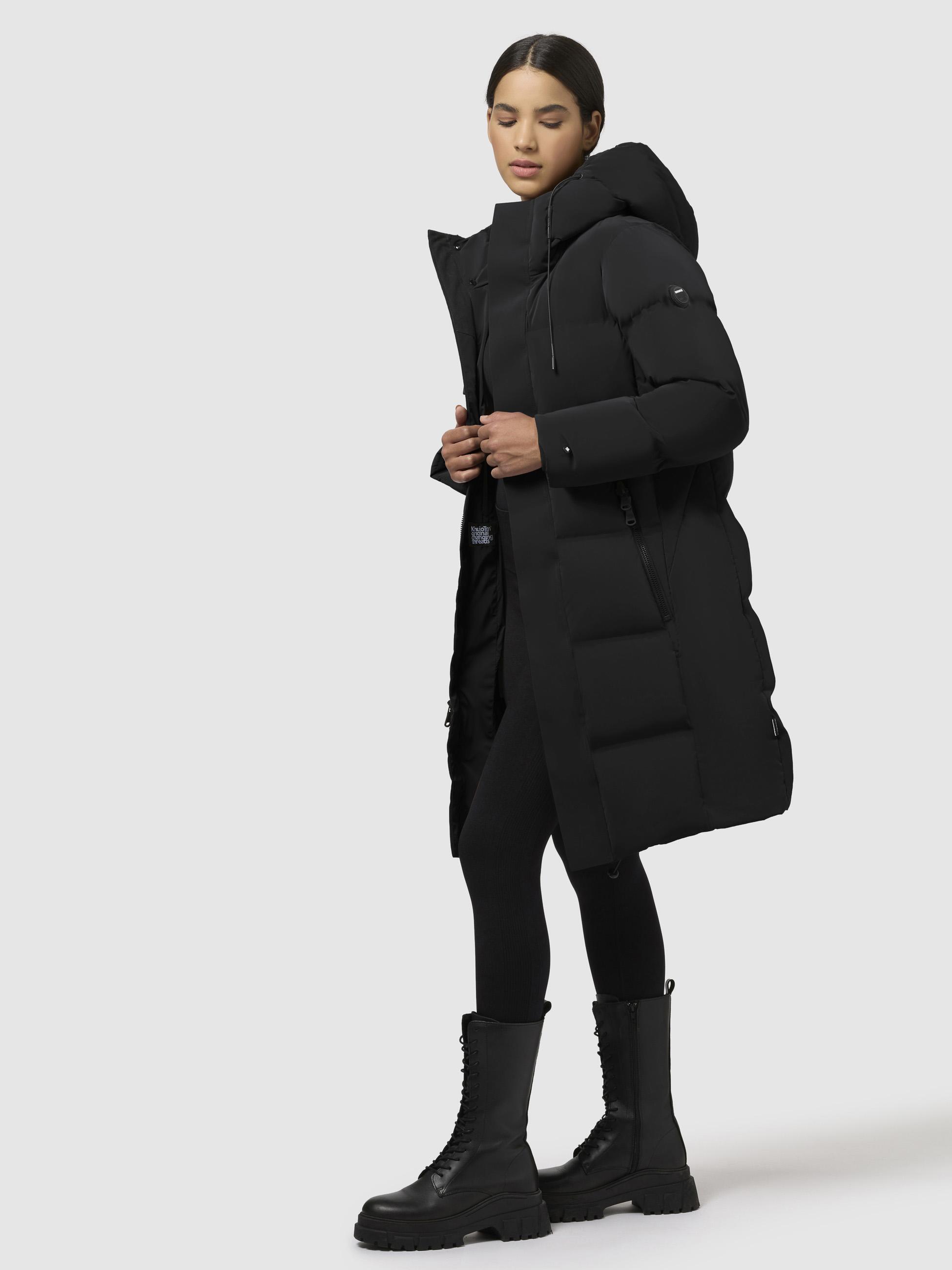Wintermantel warmer Steppmantel lang und tailliert mit Kapuze "Loni-YM" Black