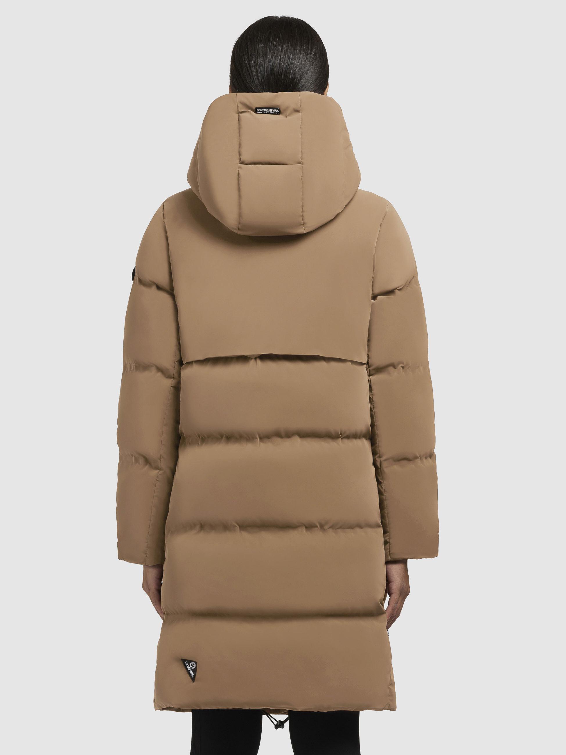 Wintermantel warmer Steppmantel lang und tailliert mit Kapuze "Loni-YM" Indian Nougat