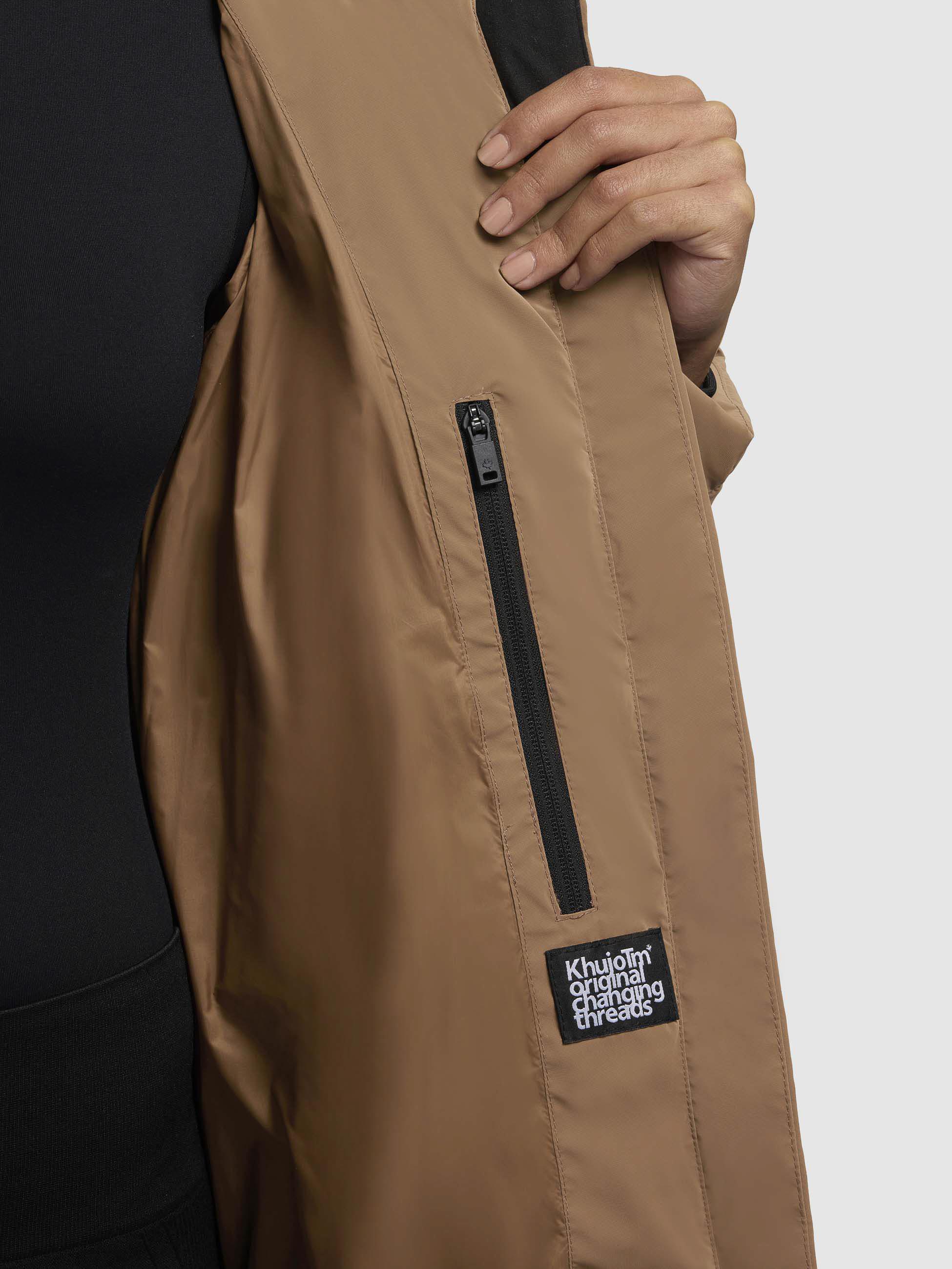 Wintermantel warmer Steppmantel lang und tailliert mit Kapuze "Loni-YM" Indian Nougat