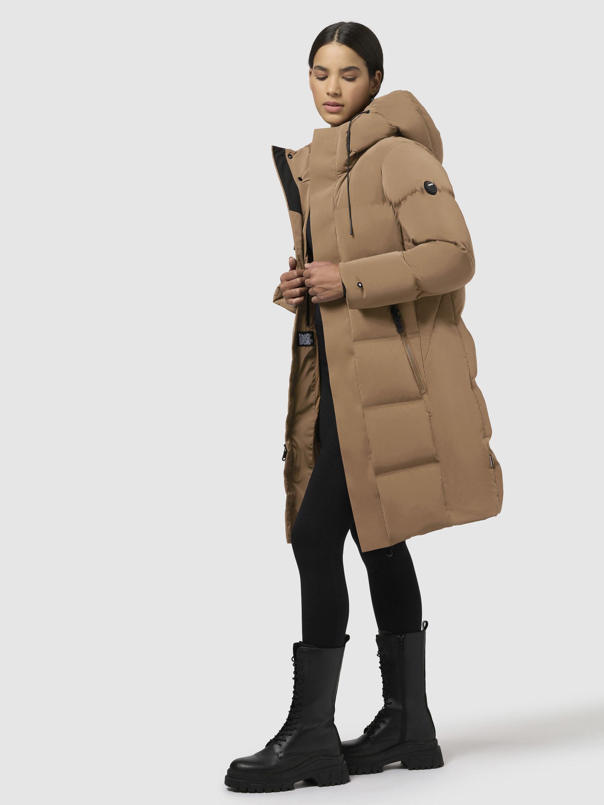 Wintermantel warmer Steppmantel lang und tailliert mit Kapuze "Loni-YM" Indian Nougat