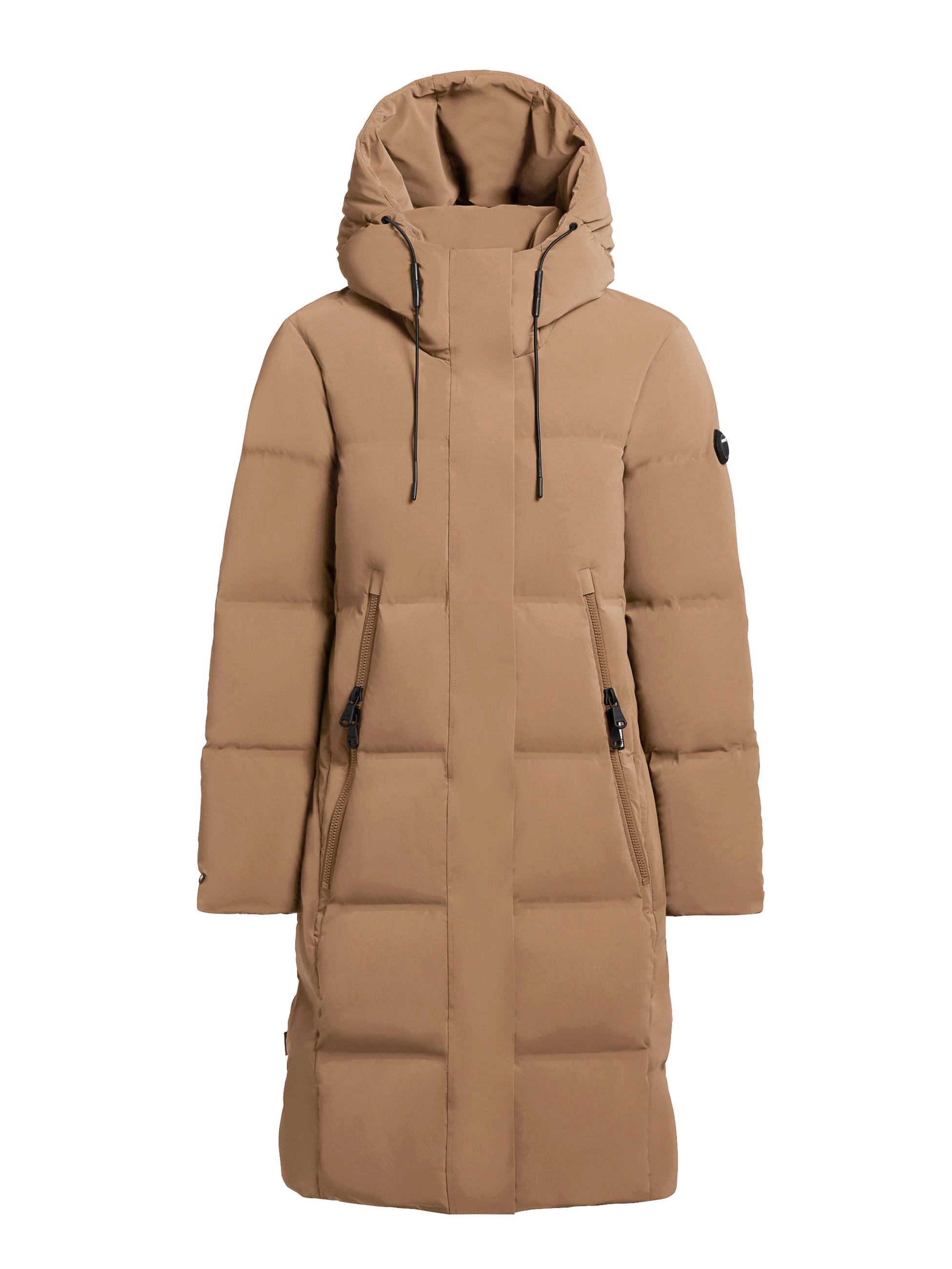 Wintermantel warmer Steppmantel lang und tailliert mit Kapuze "Loni-YM" Indian Nougat