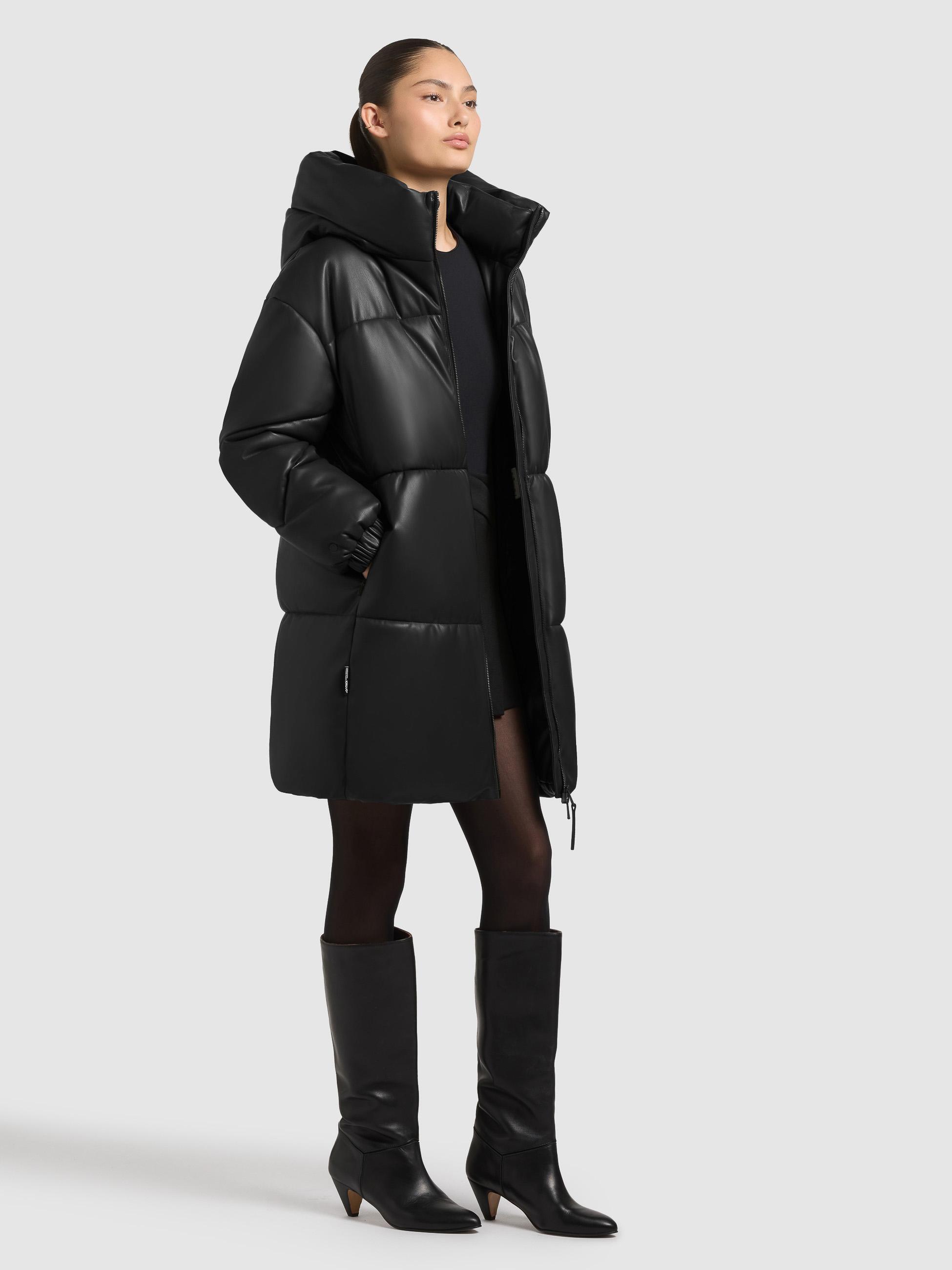 Kunstledermantel mit Kapuze "Lorsa" Black