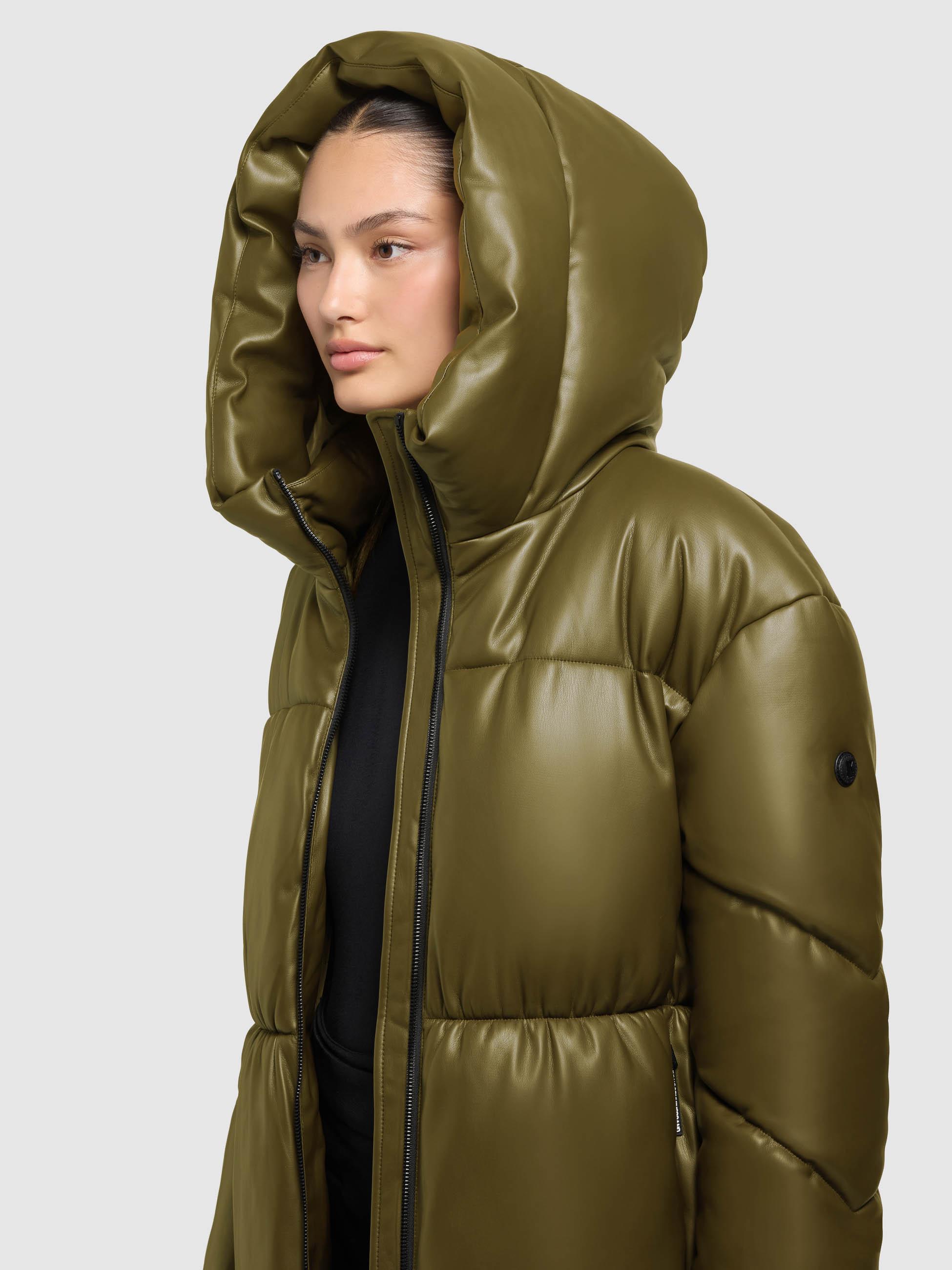 Kunstledermantel mit Kapuze "Lorsa" Olive